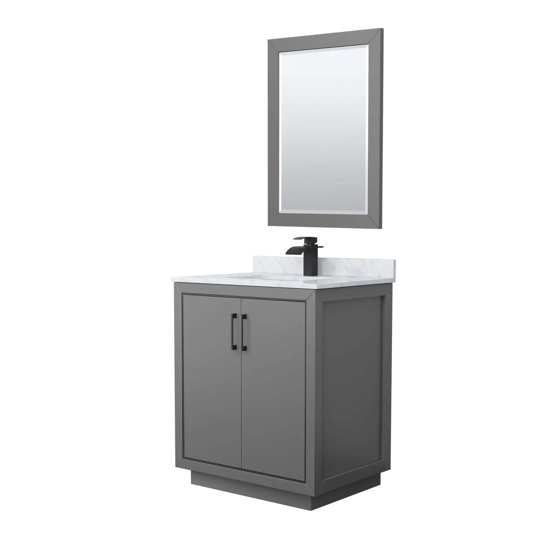 30" Icon Single Bathroom Vanity in Dark Gray with Matte Black Trim & 24" Mirror by Wyndham