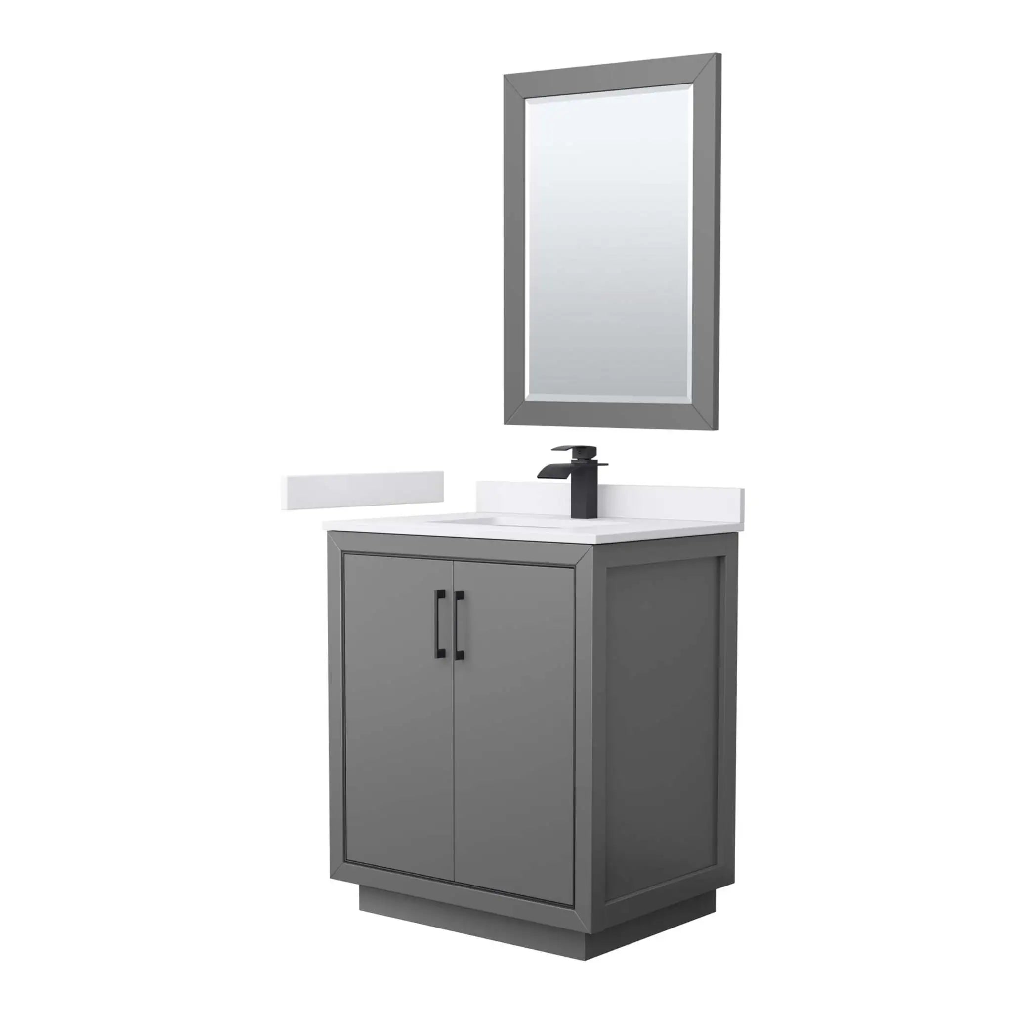 30" Icon Single Bathroom Vanity in Dark Gray with Matte Black Trim & 24" Mirror by Wyndham