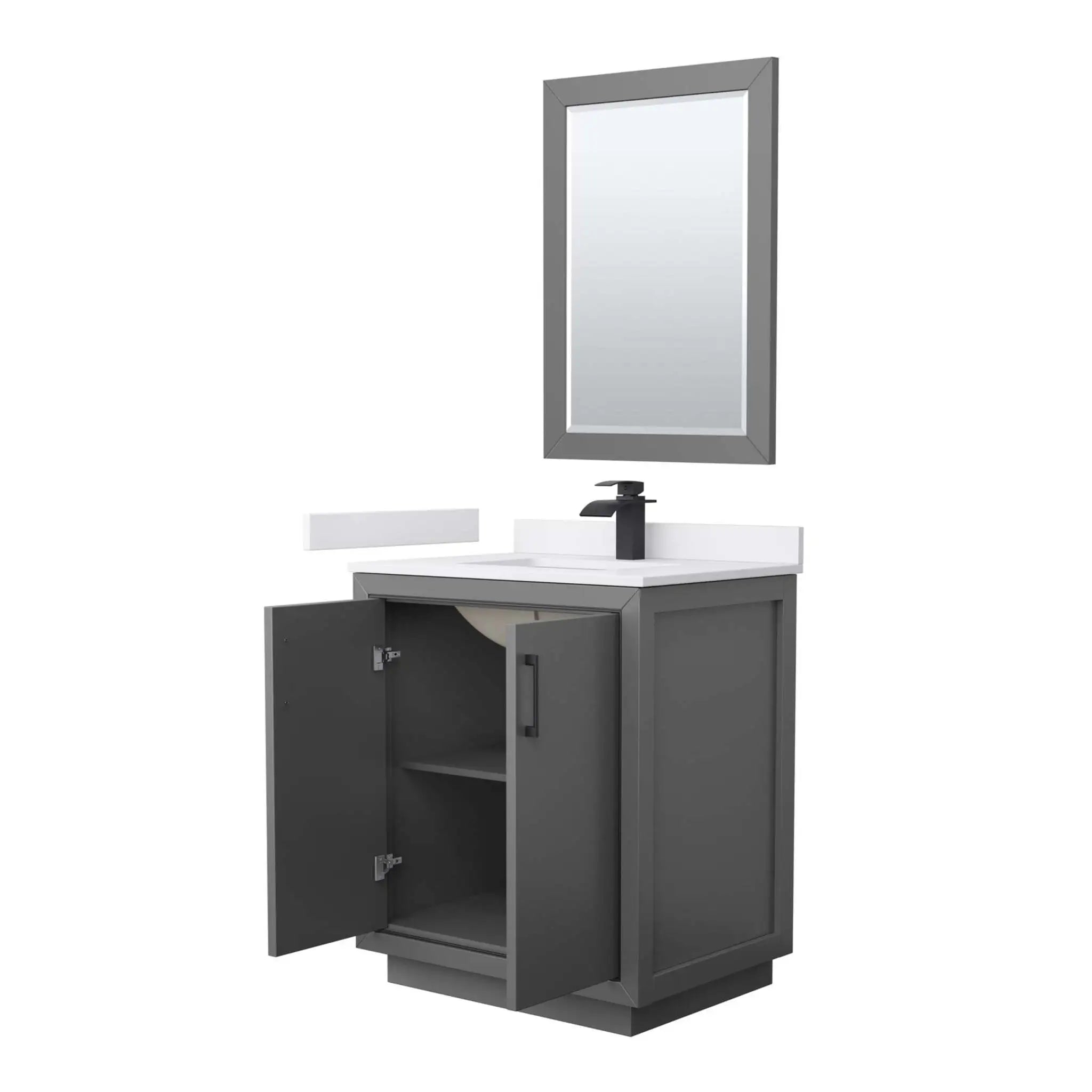 30" Icon Single Bathroom Vanity in Dark Gray with Matte Black Trim & 24" Mirror by Wyndham