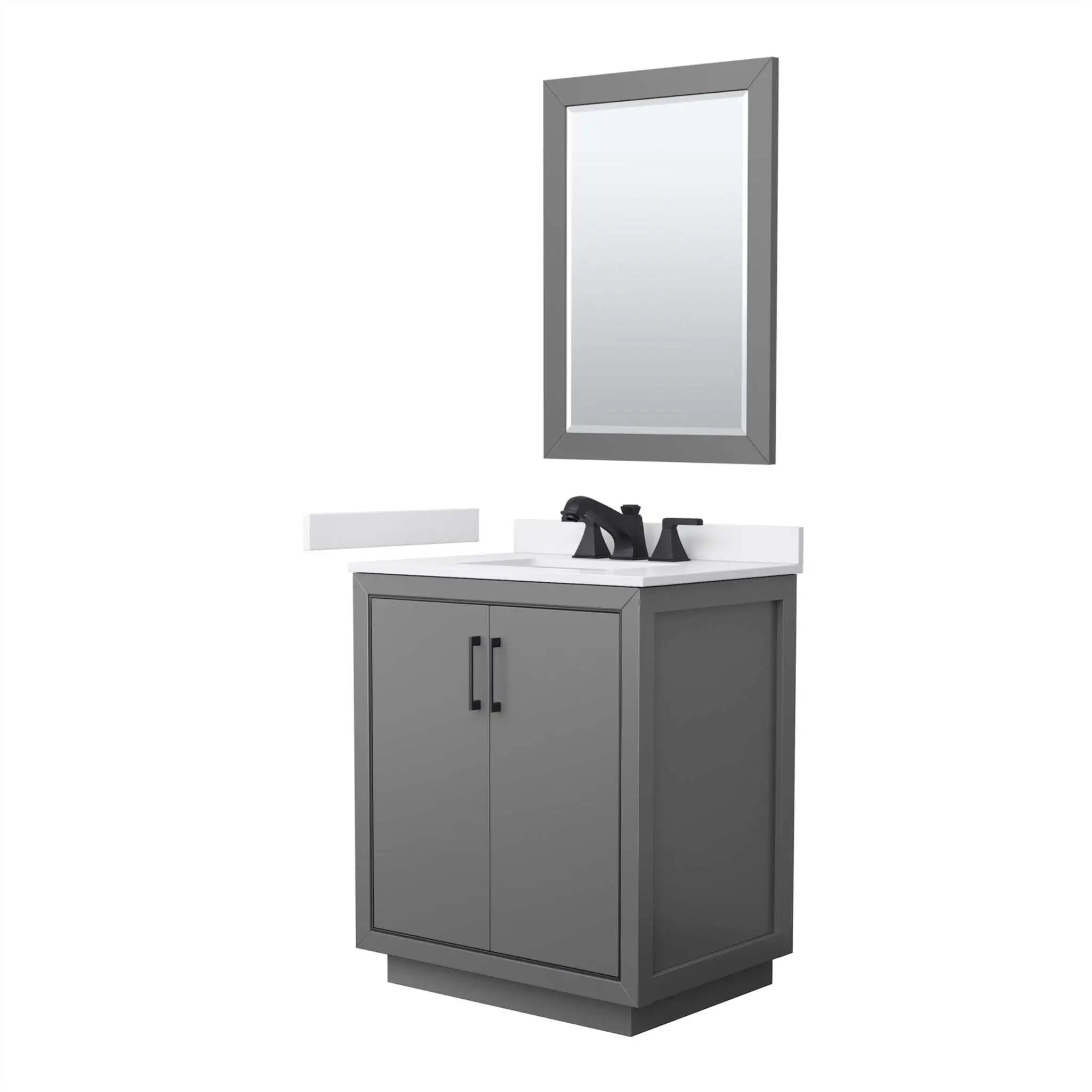 30" Icon Single Bathroom Vanity in Dark Gray with Matte Black Trim & 24" Mirror by Wyndham