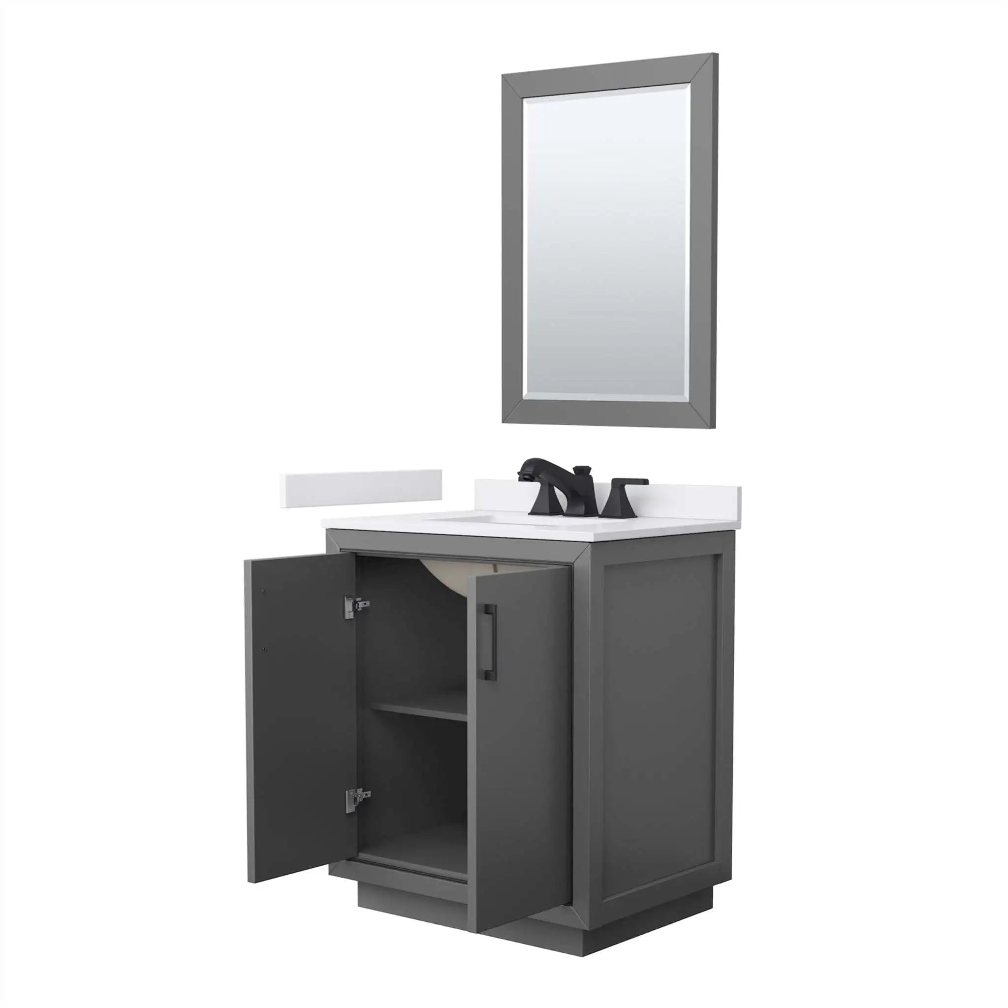 30" Icon Single Bathroom Vanity in Dark Gray with Matte Black Trim & 24" Mirror by Wyndham