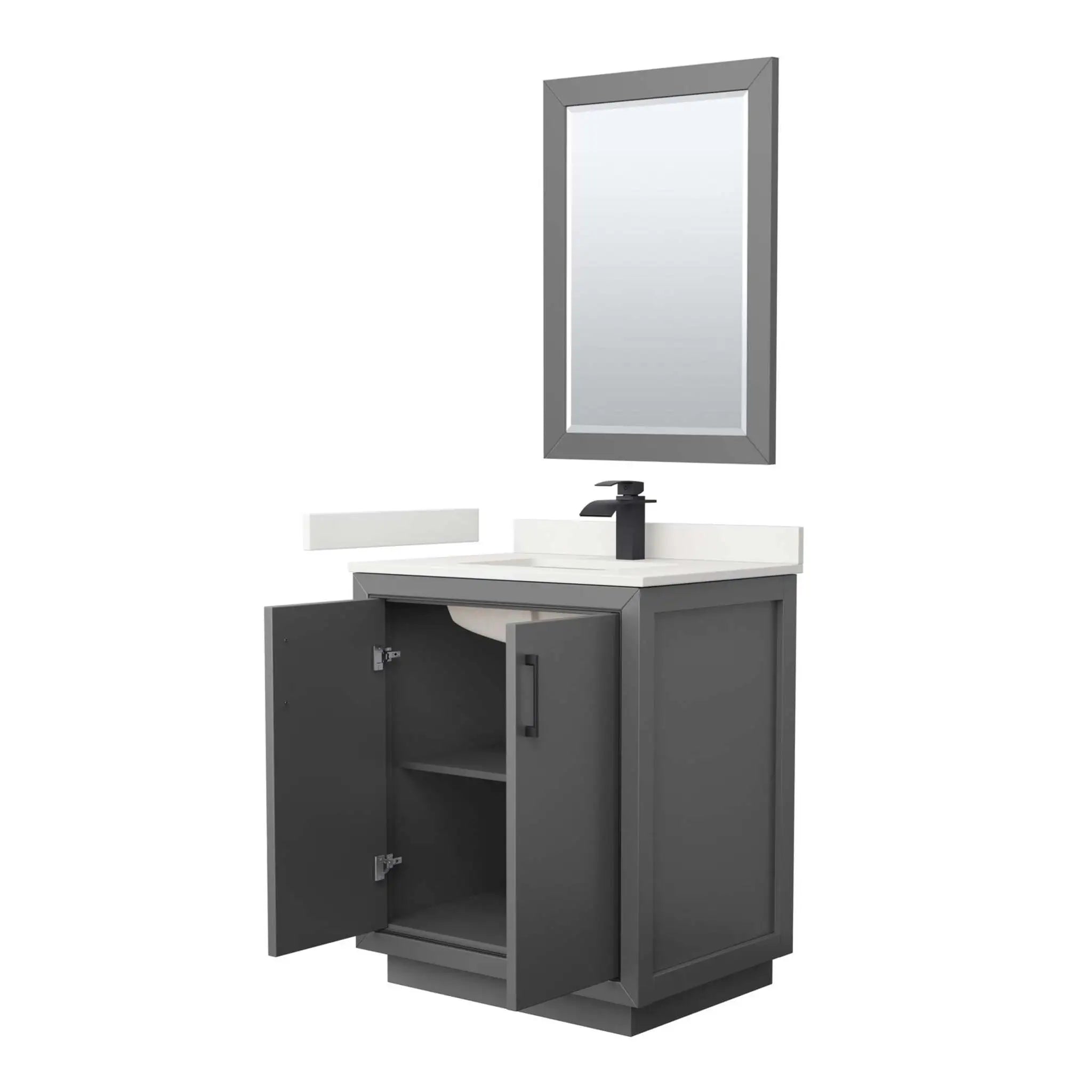 30" Icon Single Bathroom Vanity in Dark Gray with Matte Black Trim & 24" Mirror by Wyndham