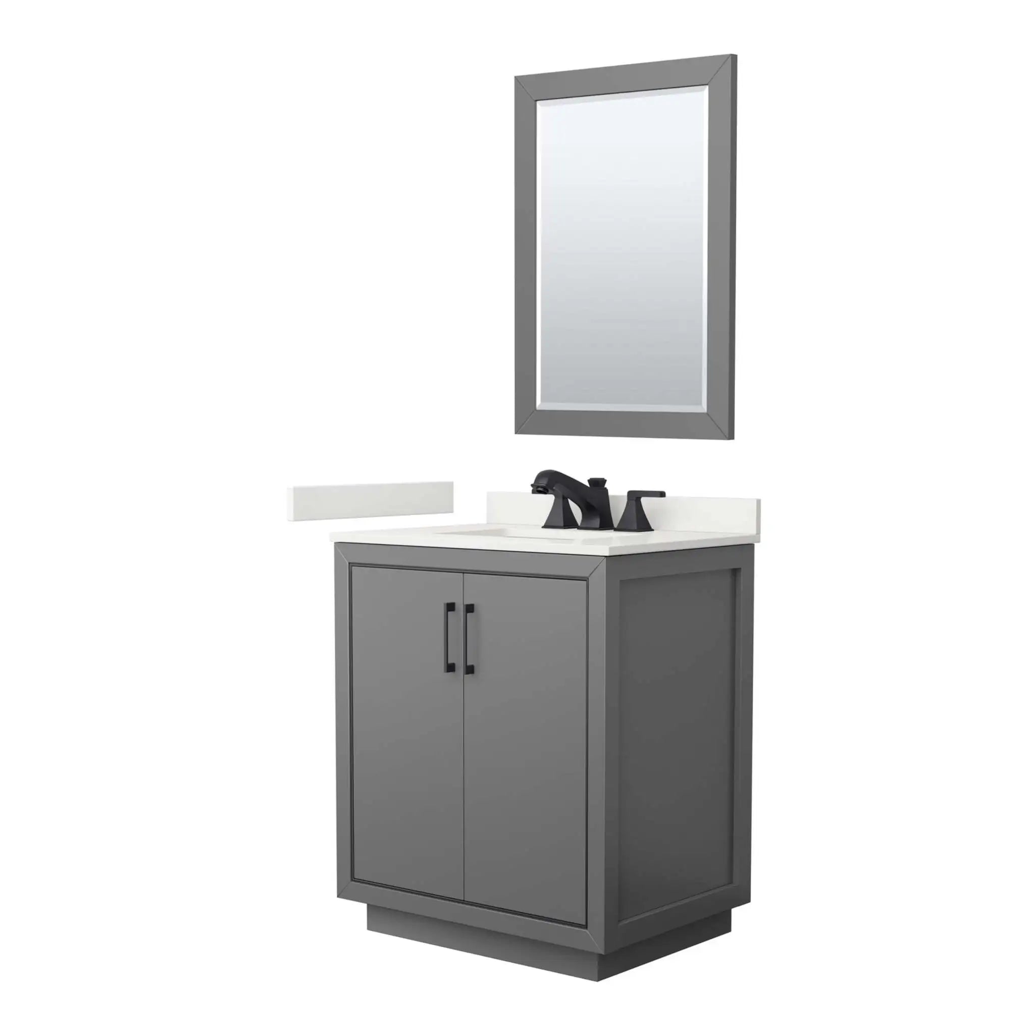 30" Icon Single Bathroom Vanity in Dark Gray with Matte Black Trim & 24" Mirror by Wyndham