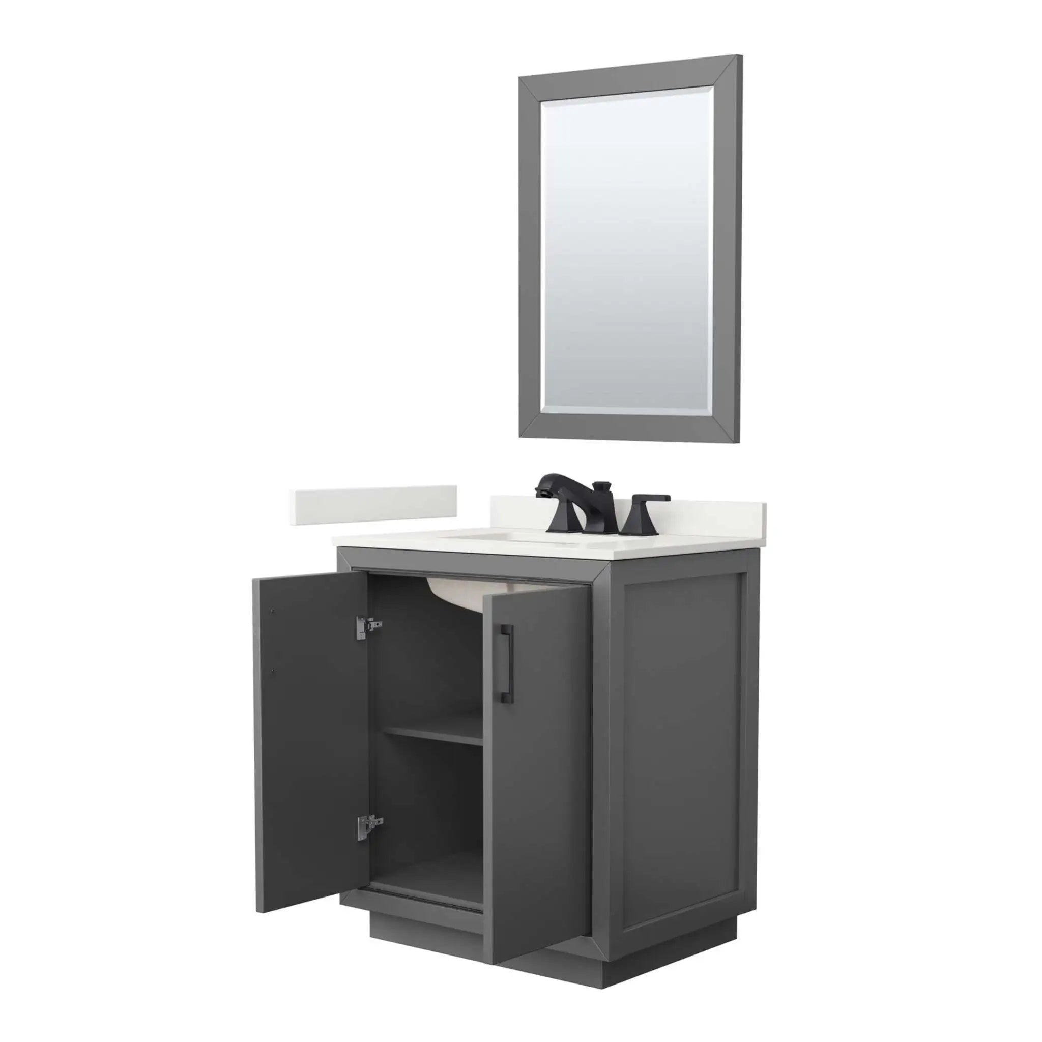 30" Icon Single Bathroom Vanity in Dark Gray with Matte Black Trim & 24" Mirror by Wyndham