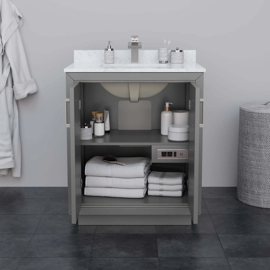 30" Icon Single Bathroom Vanity in Dark Gray with Matte Black Trim by Wyndham