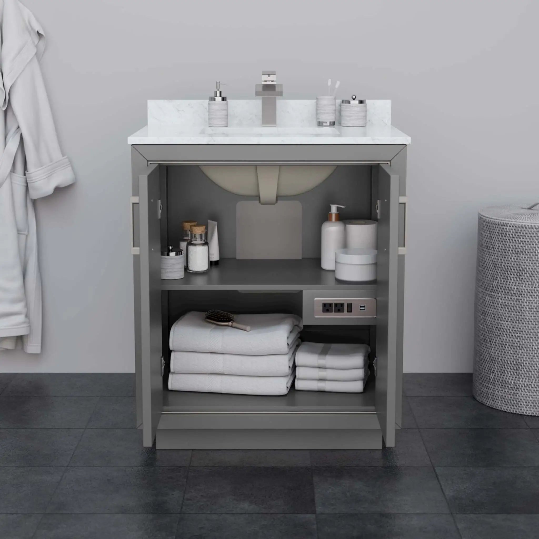30" Icon Single Bathroom Vanity in Dark Gray with Matte Black Trim by Wyndham