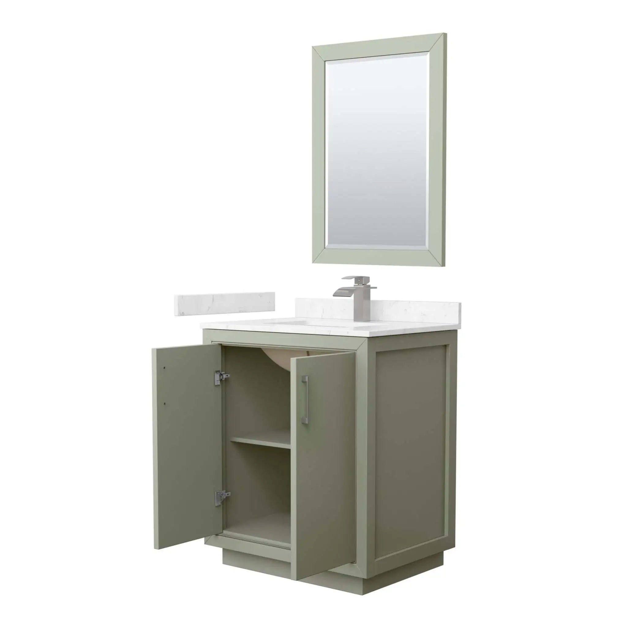 30" Icon Single Bathroom Vanity in Light Green with Brushed Nickel Trim & 24" Mirror by Wyndham