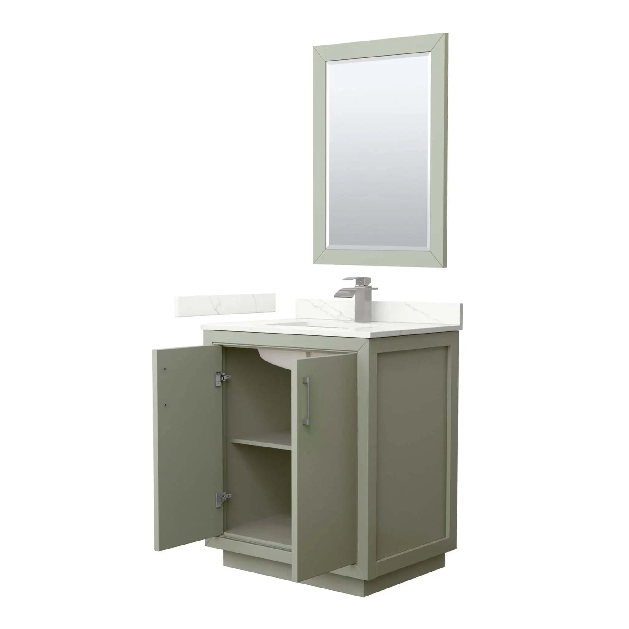 30" Icon Single Bathroom Vanity in Light Green with Brushed Nickel Trim & 24" Mirror by Wyndham