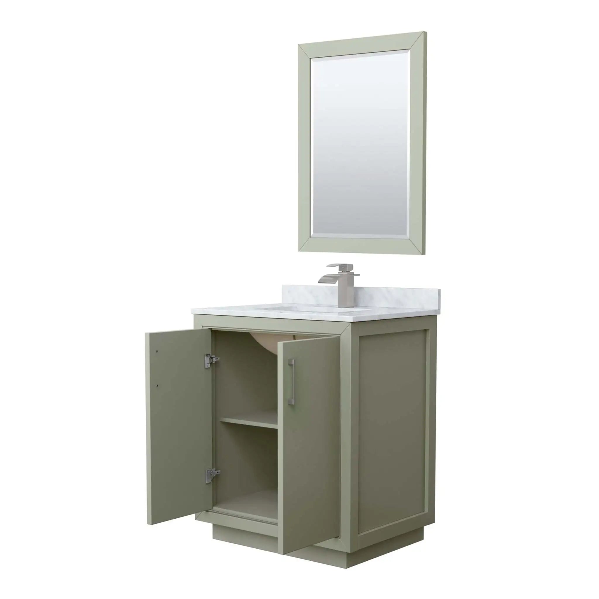 30" Icon Single Bathroom Vanity in Light Green with Brushed Nickel Trim & 24" Mirror by Wyndham