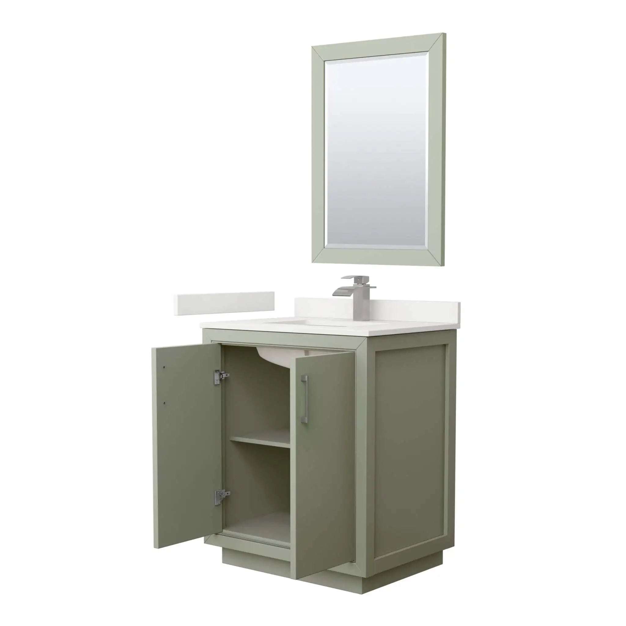 30" Icon Single Bathroom Vanity in Light Green with Brushed Nickel Trim & 24" Mirror by Wyndham