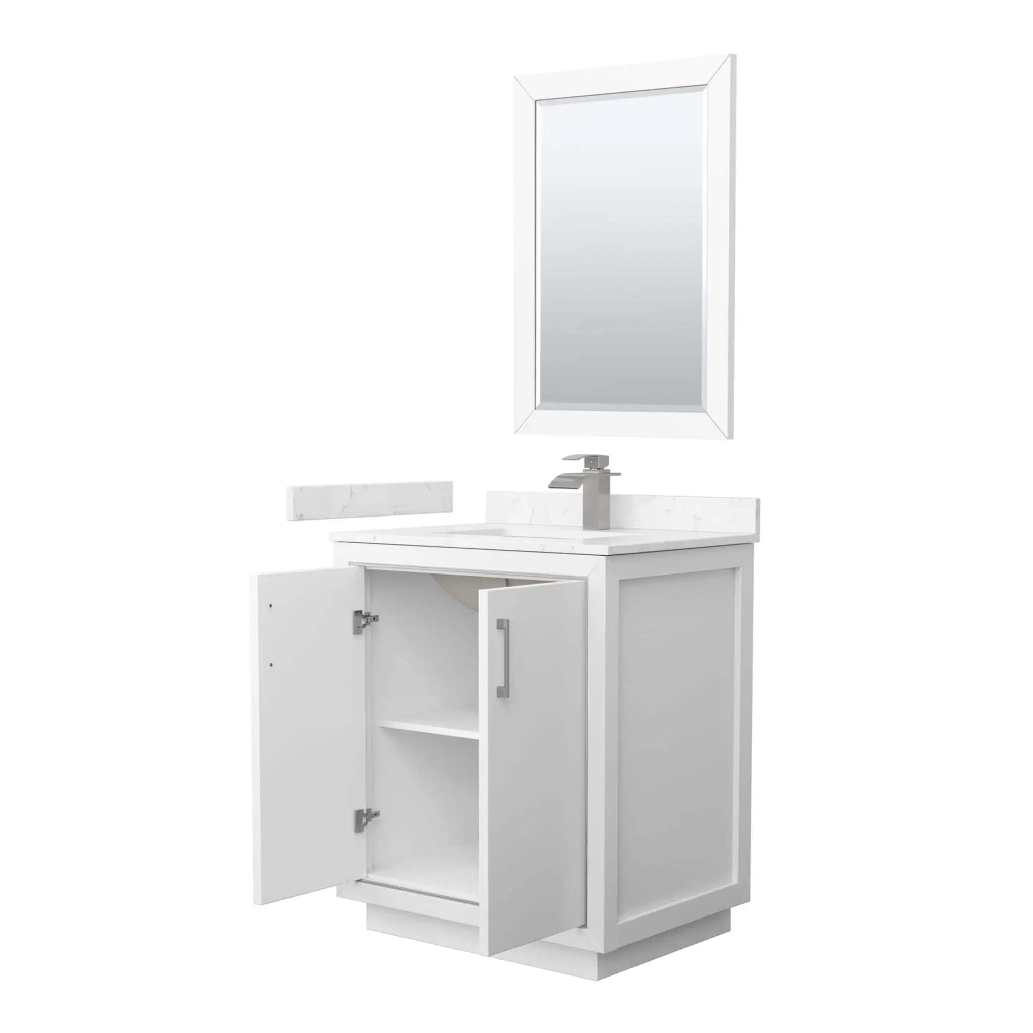 30" Icon Single Bathroom Vanity in White with Brushed Nickel Trim & 24" Mirror by Wyndham
