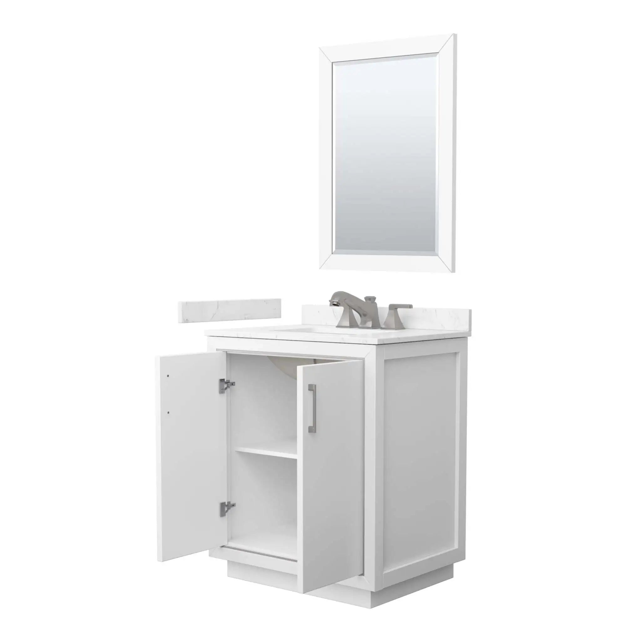 30" Icon Single Bathroom Vanity in White with Brushed Nickel Trim & 24" Mirror by Wyndham