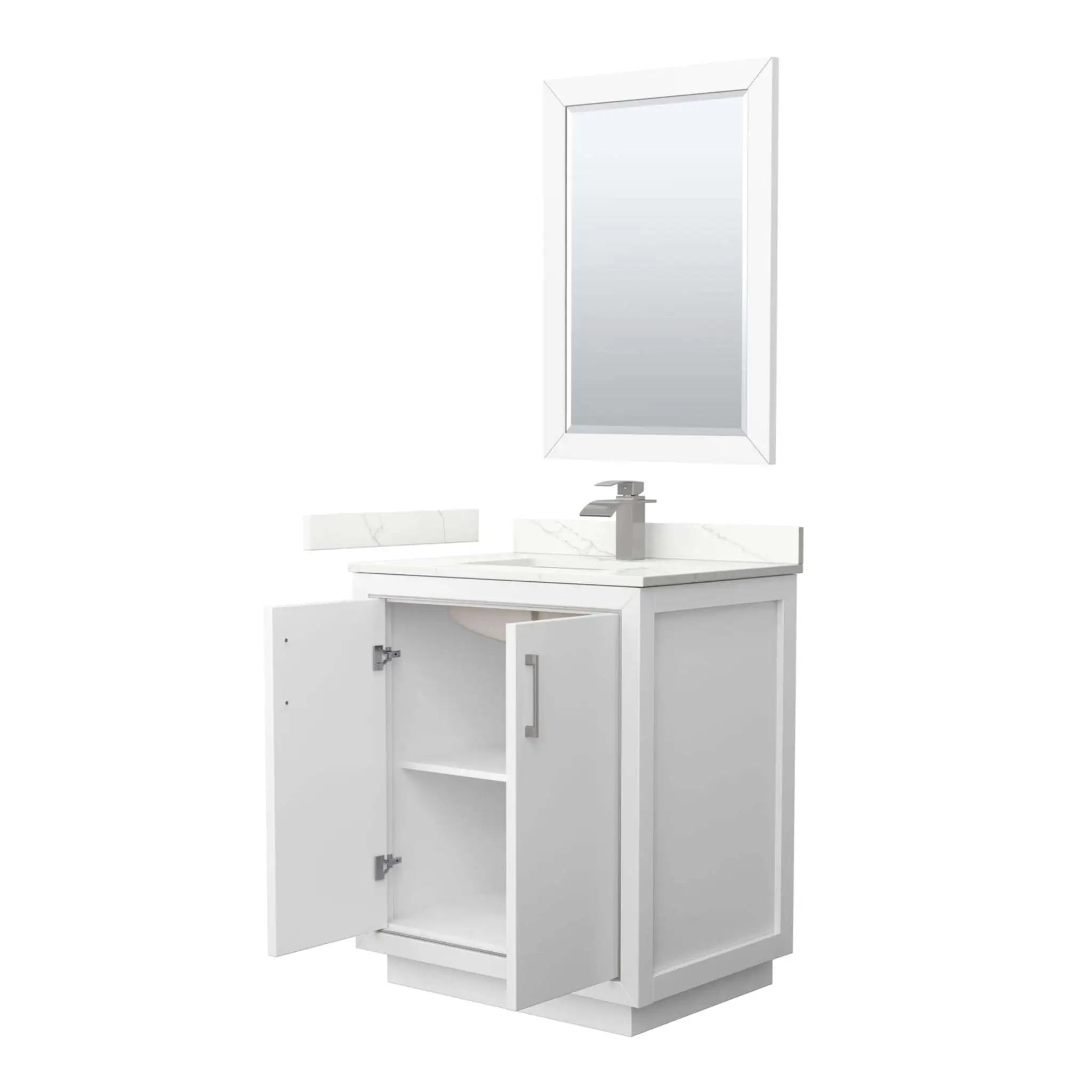 30" Icon Single Bathroom Vanity in White with Brushed Nickel Trim & 24" Mirror by Wyndham