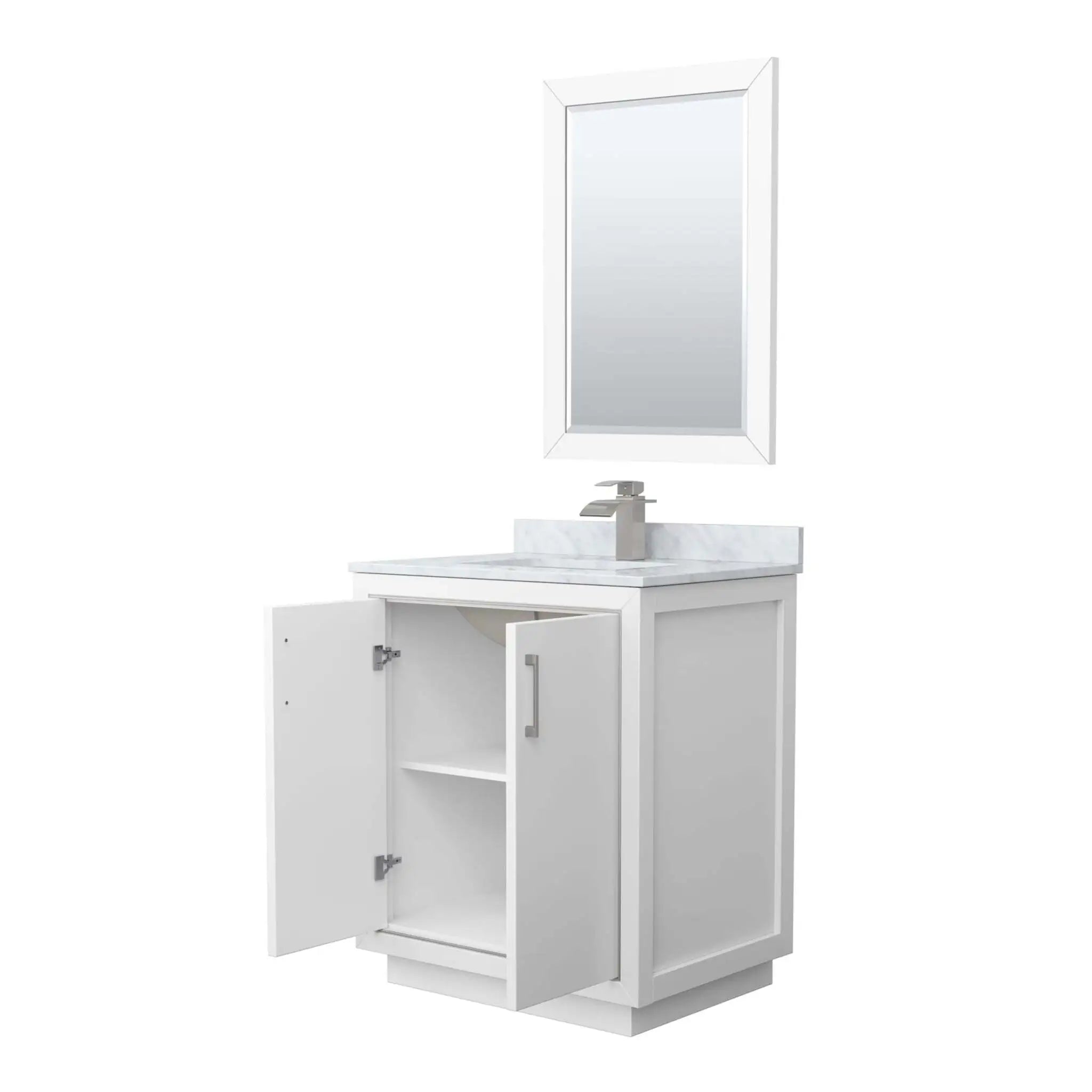 30" Icon Single Bathroom Vanity in White with Brushed Nickel Trim & 24" Mirror by Wyndham