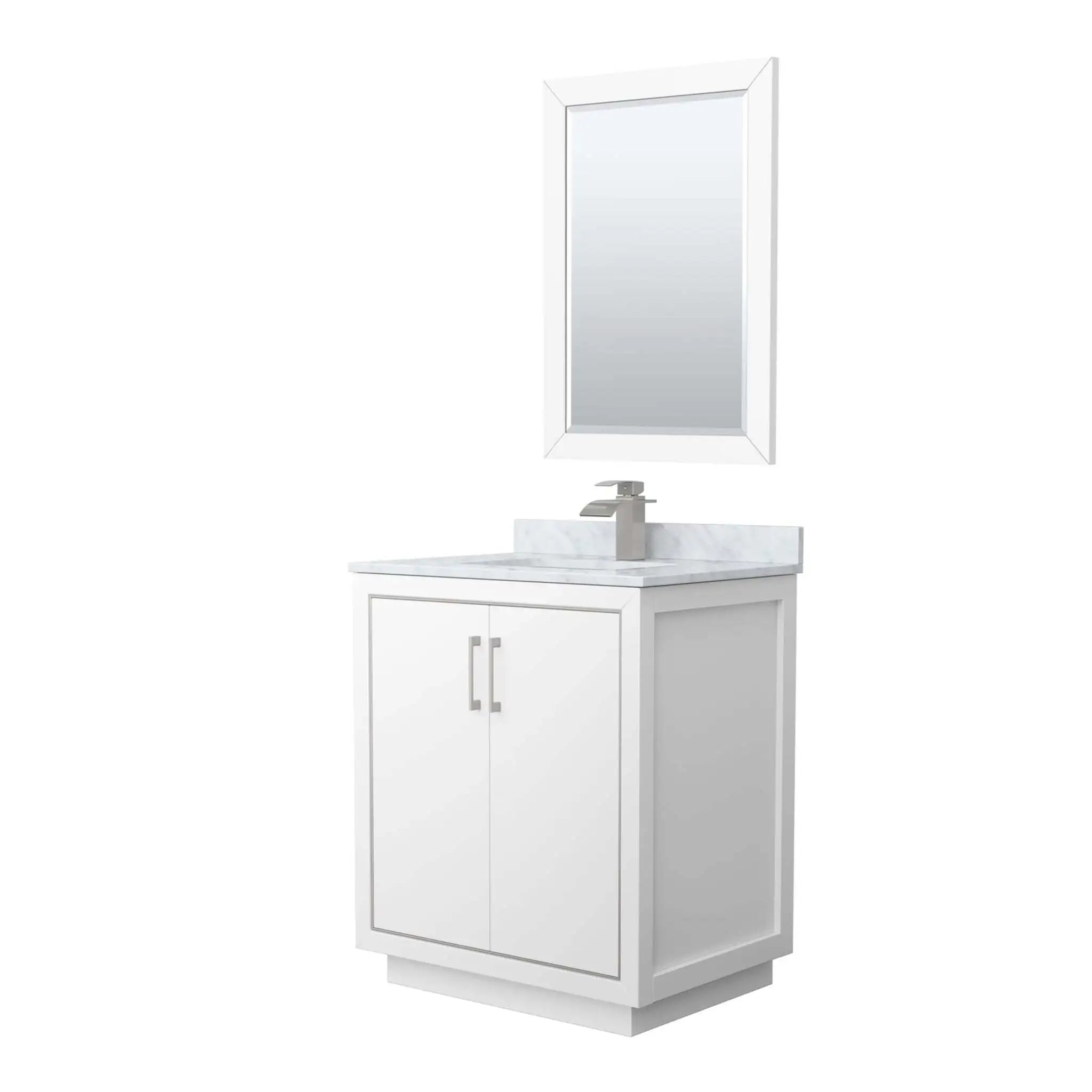 30" Icon Single Bathroom Vanity in White with Brushed Nickel Trim & 24" Mirror by Wyndham