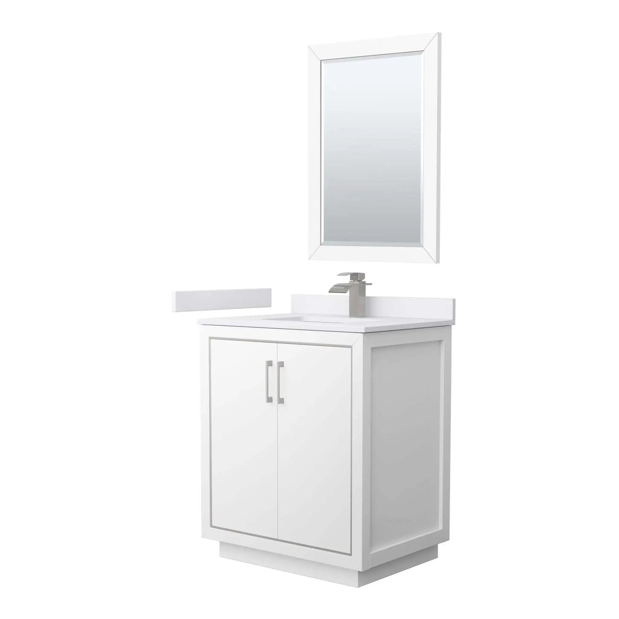 30" Icon Single Bathroom Vanity in White with Brushed Nickel Trim & 24" Mirror by Wyndham