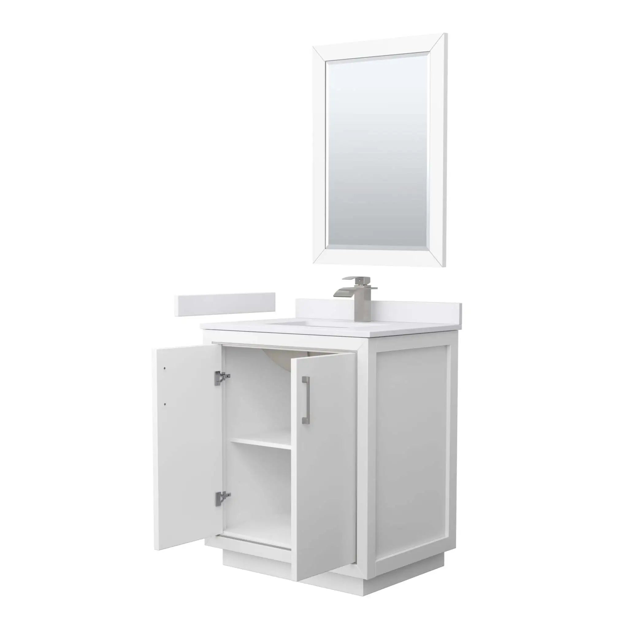 30" Icon Single Bathroom Vanity in White with Brushed Nickel Trim & 24" Mirror by Wyndham