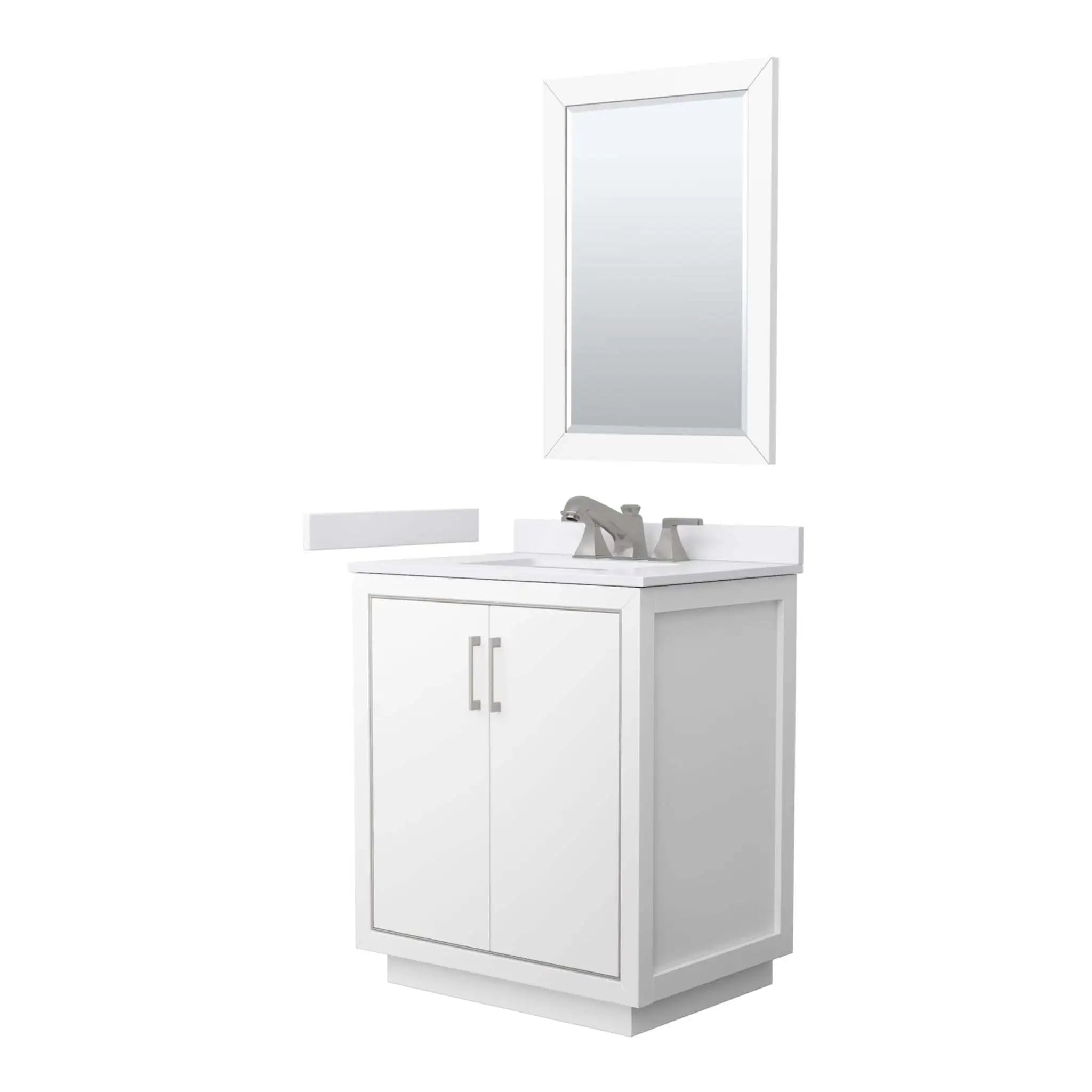 30" Icon Single Bathroom Vanity in White with Brushed Nickel Trim & 24" Mirror by Wyndham