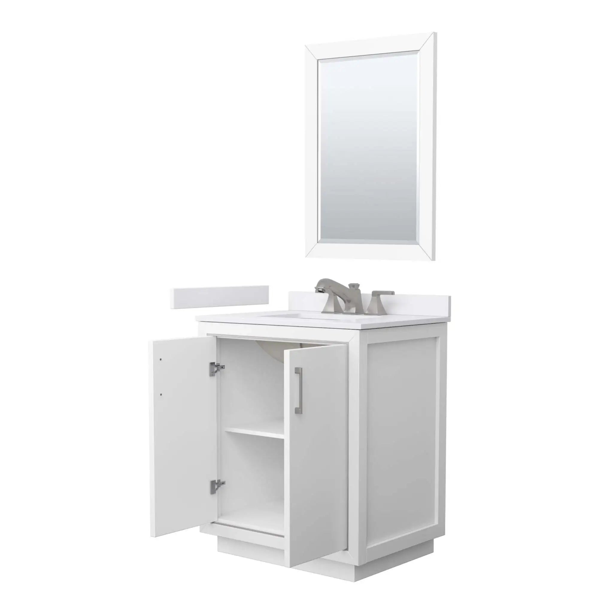 30" Icon Single Bathroom Vanity in White with Brushed Nickel Trim & 24" Mirror by Wyndham