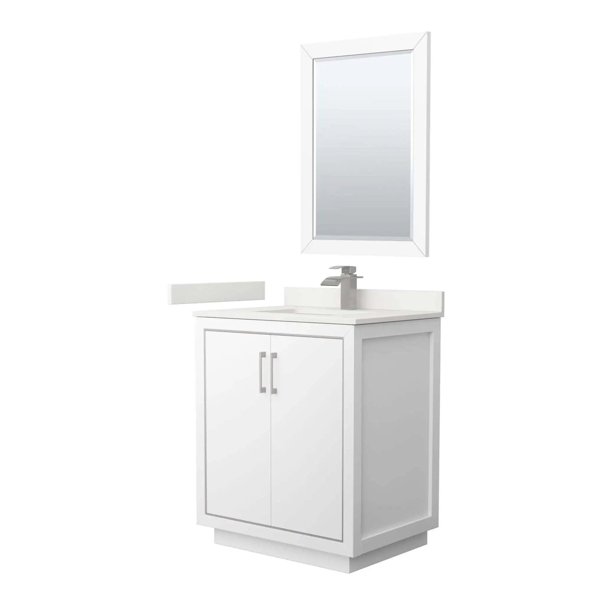 30" Icon Single Bathroom Vanity in White with Brushed Nickel Trim & 24" Mirror by Wyndham