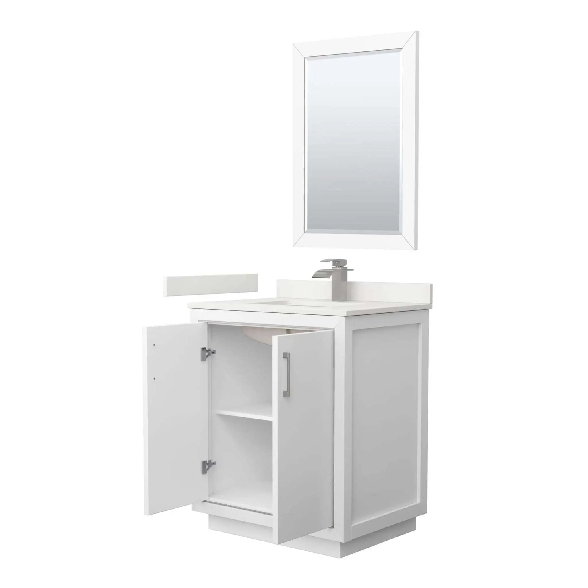 30" Icon Single Bathroom Vanity in White with Brushed Nickel Trim & 24" Mirror by Wyndham