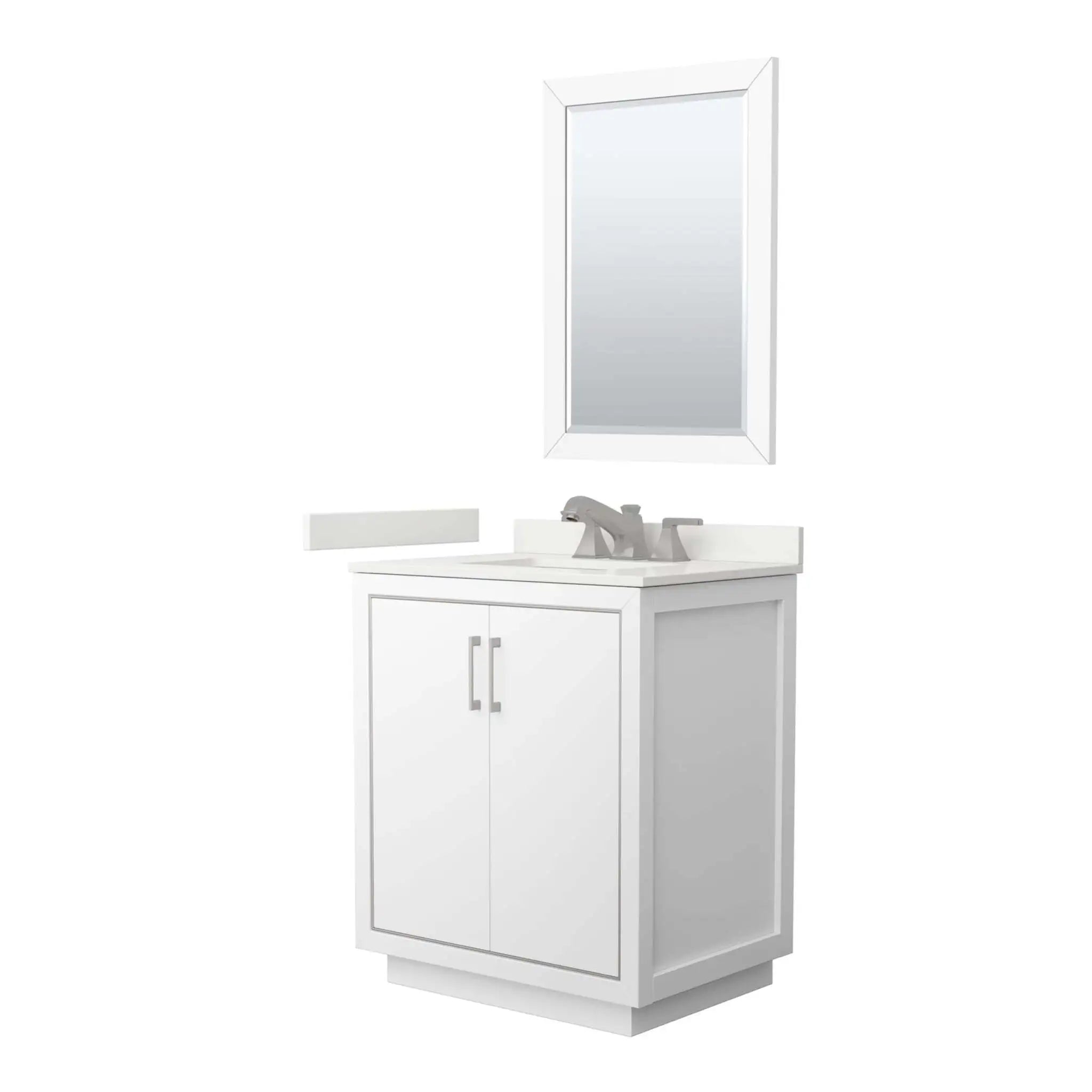 30" Icon Single Bathroom Vanity in White with Brushed Nickel Trim & 24" Mirror by Wyndham