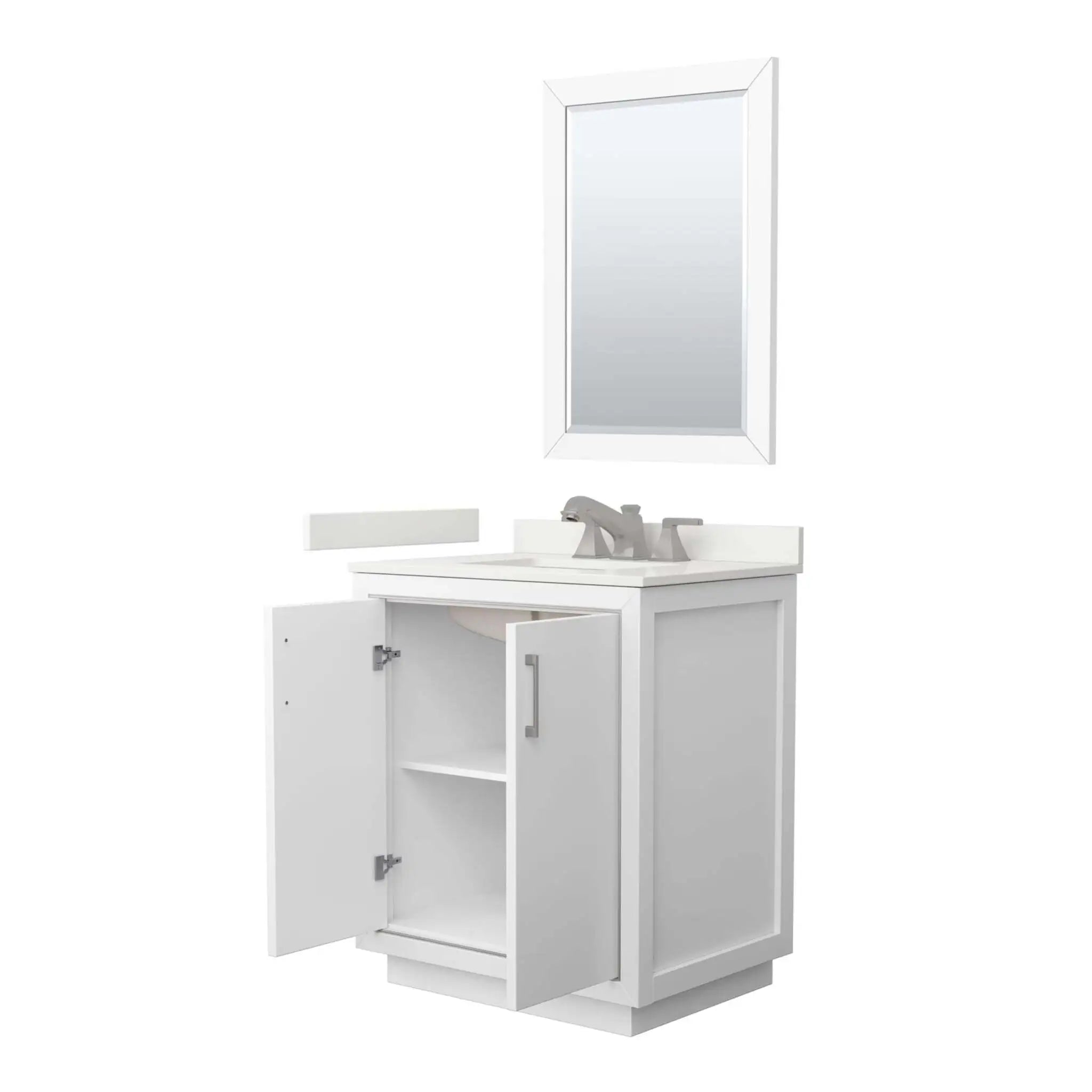 30" Icon Single Bathroom Vanity in White with Brushed Nickel Trim & 24" Mirror by Wyndham