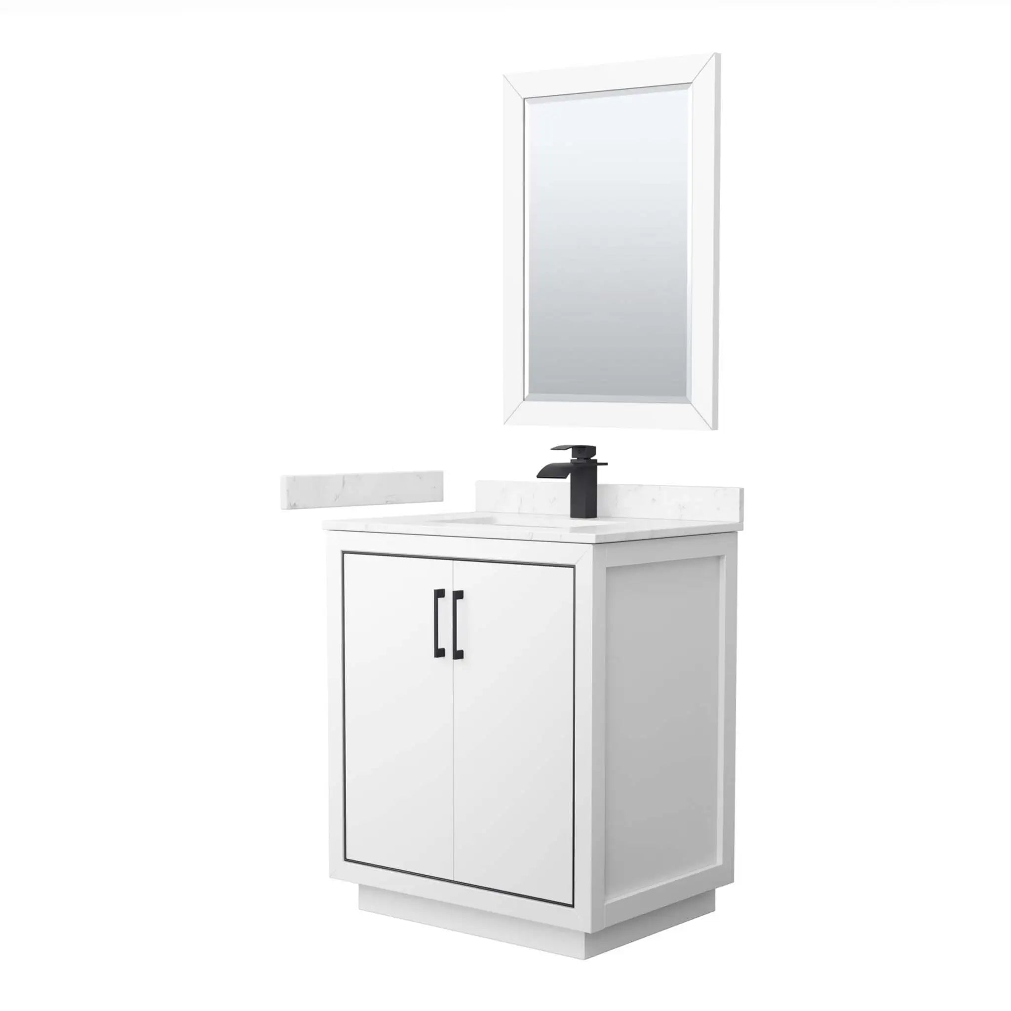30" Icon Single Bathroom Vanity in White with Matte Black Trim & 24" Mirror by Wyndham