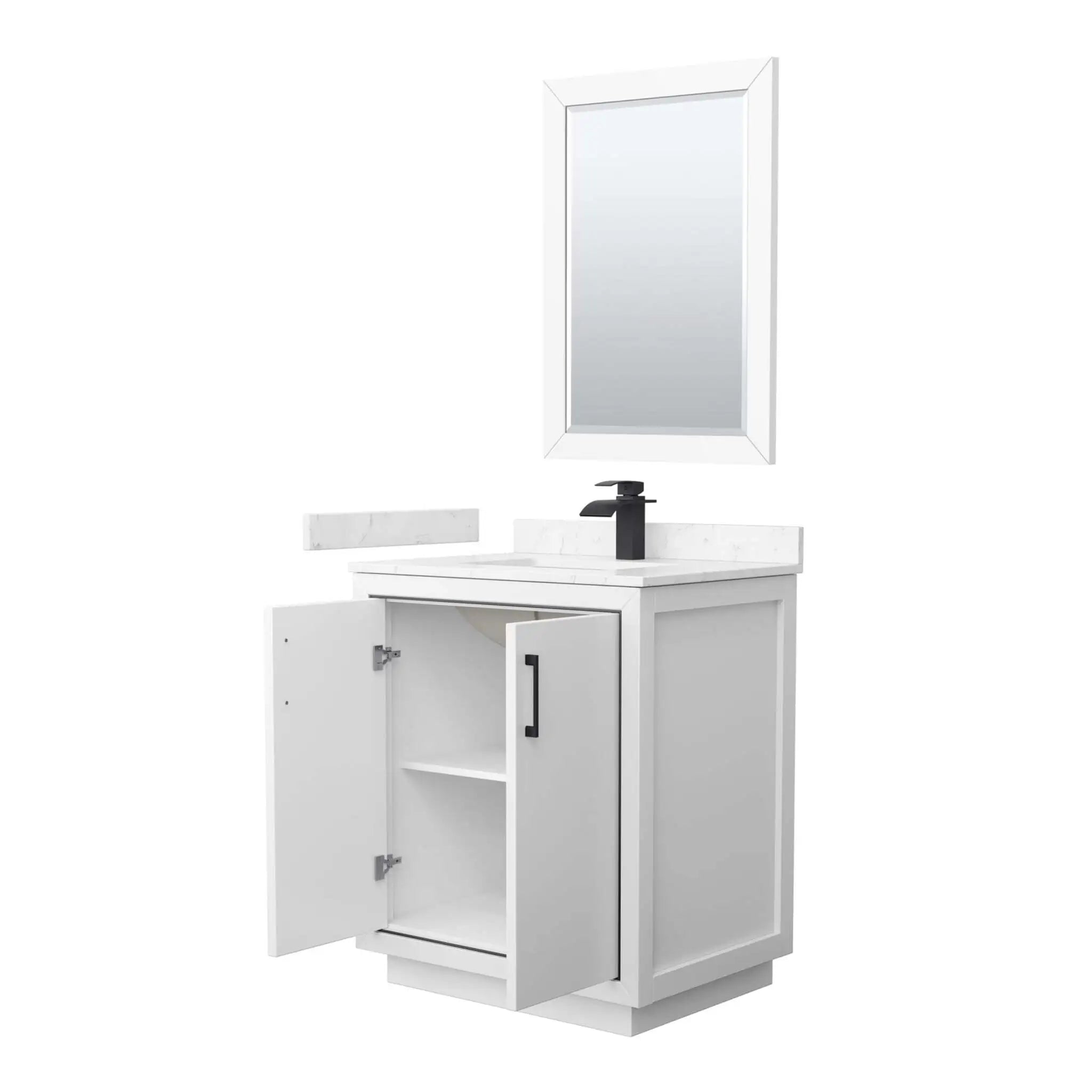 30" Icon Single Bathroom Vanity in White with Matte Black Trim & 24" Mirror by Wyndham