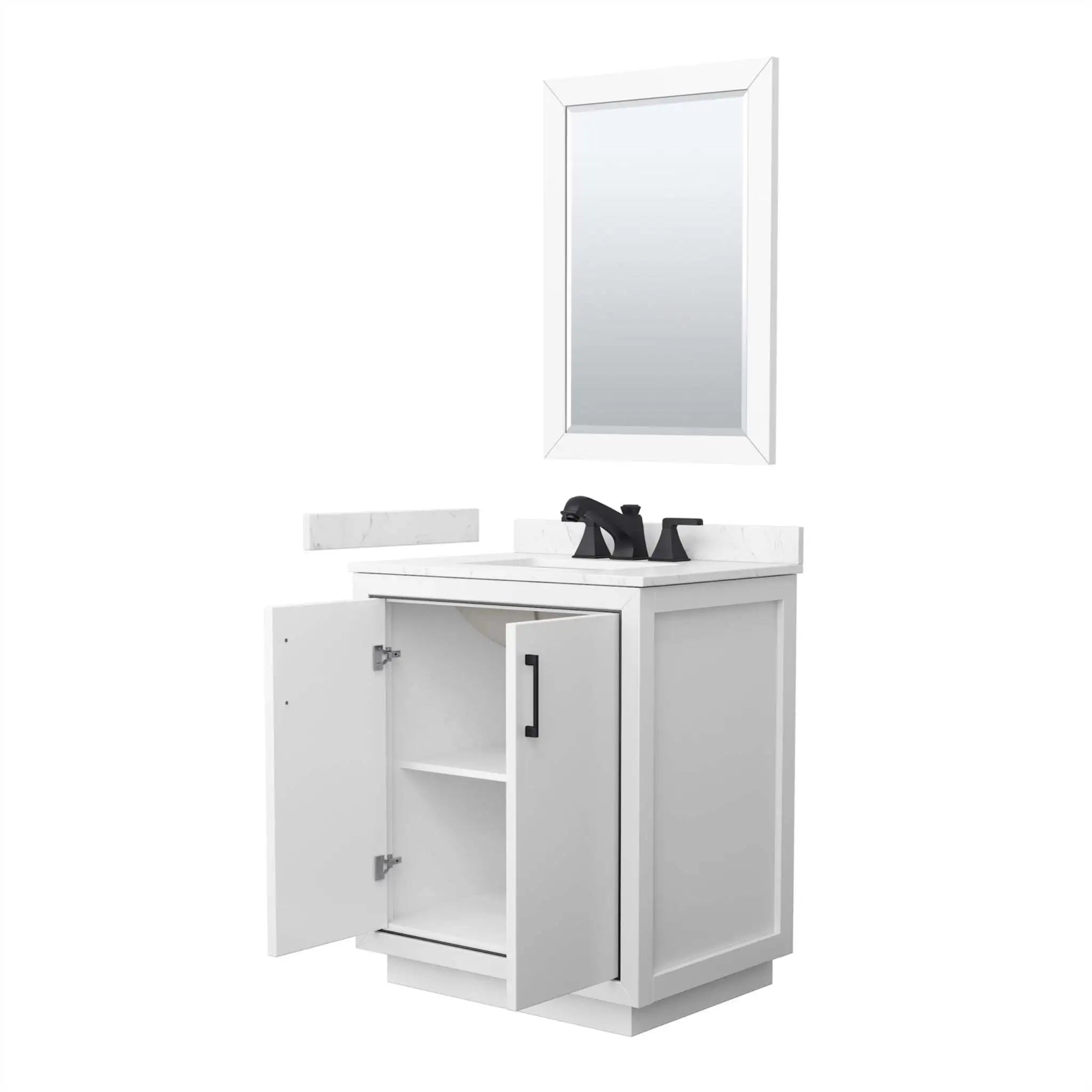 30" Icon Single Bathroom Vanity in White with Matte Black Trim & 24" Mirror by Wyndham