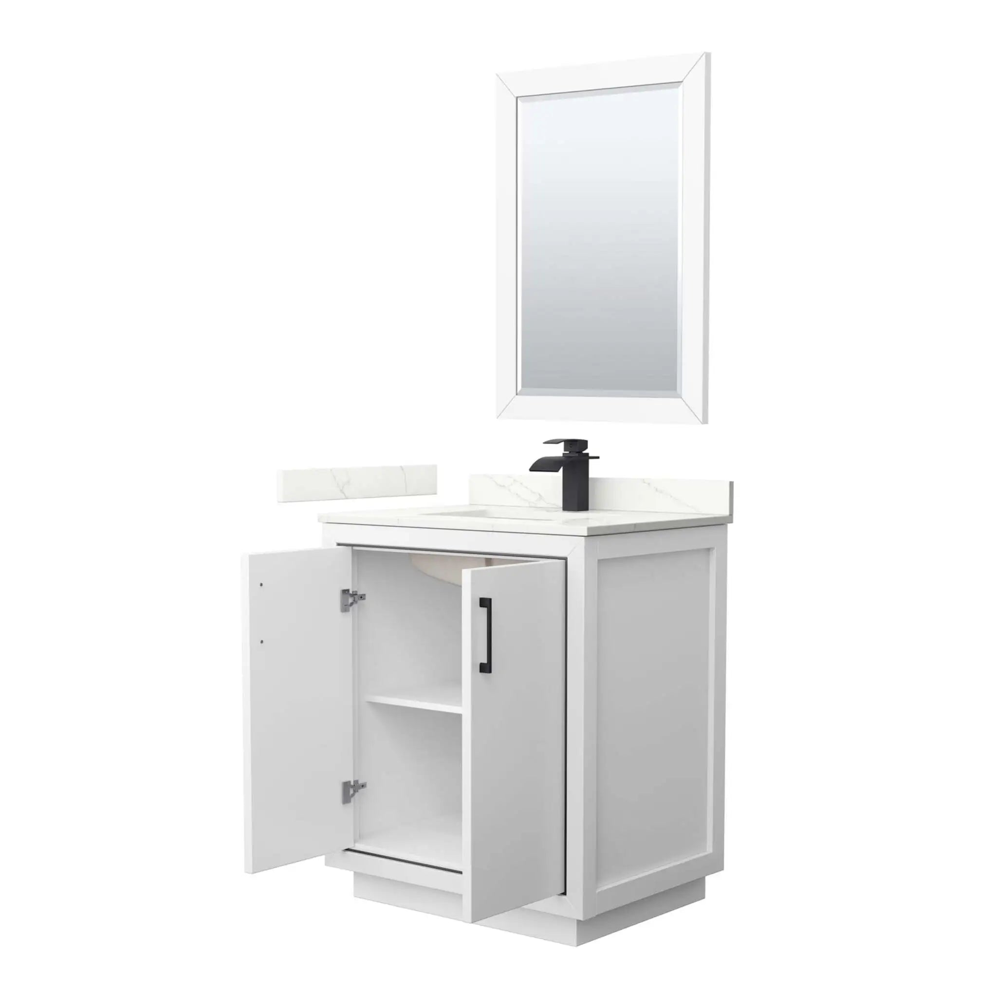 30" Icon Single Bathroom Vanity in White with Matte Black Trim & 24" Mirror by Wyndham
