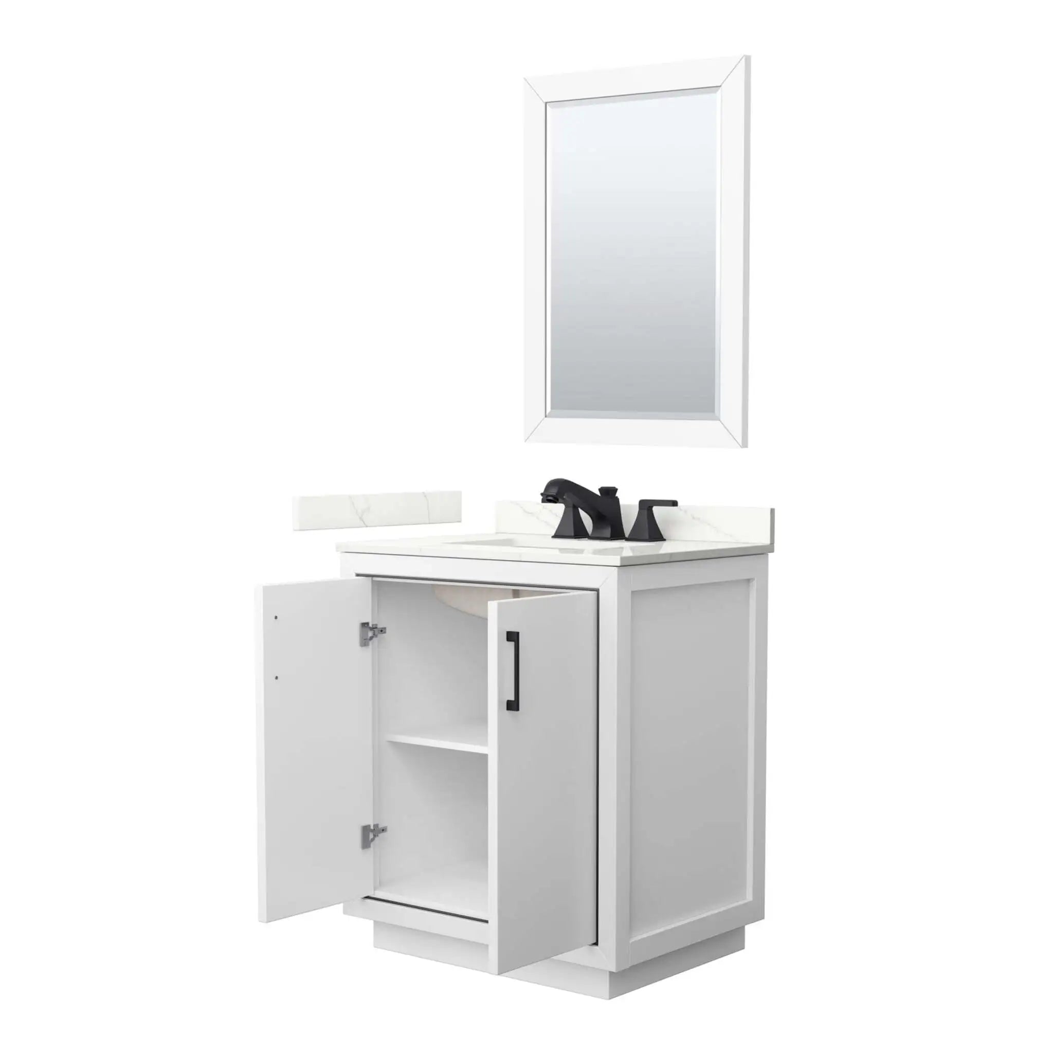 30" Icon Single Bathroom Vanity in White with Matte Black Trim & 24" Mirror by Wyndham