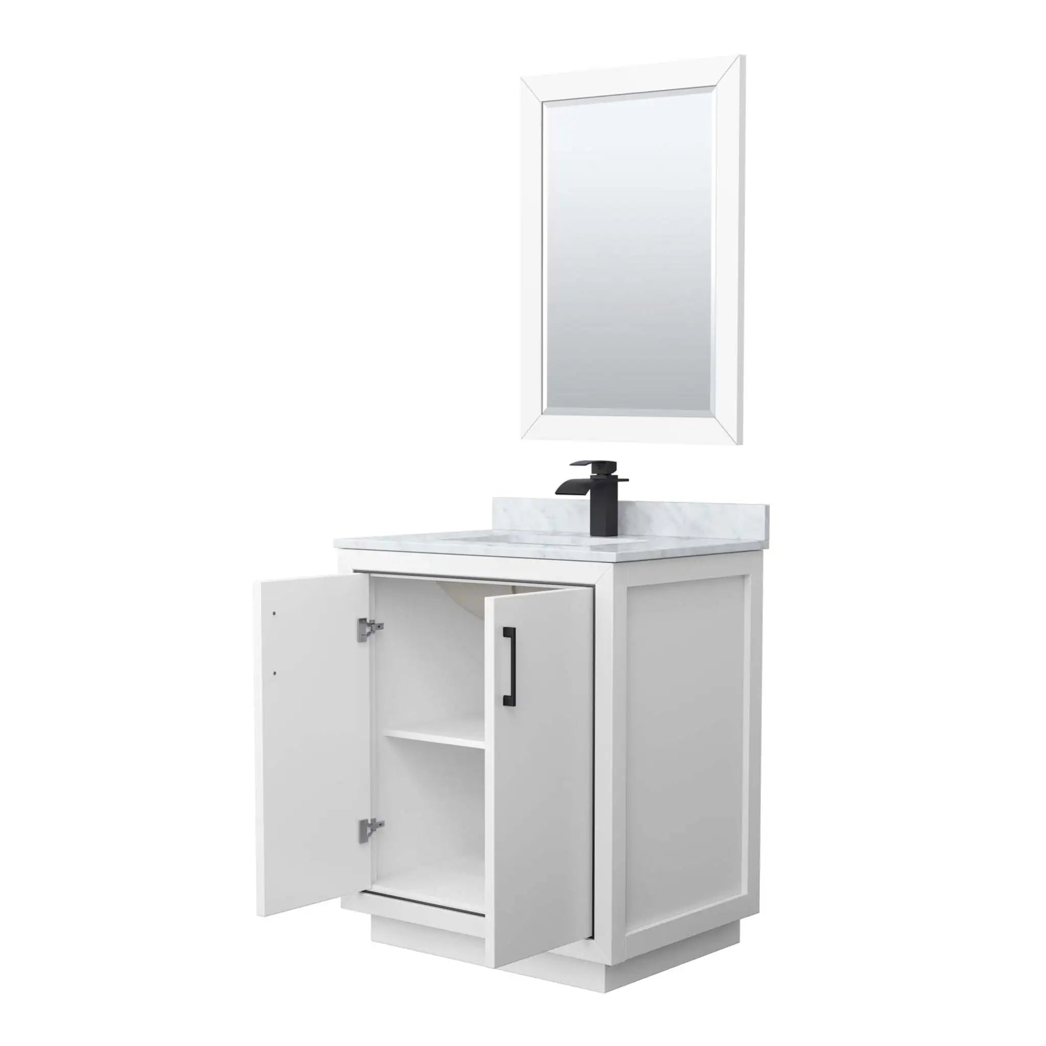 30" Icon Single Bathroom Vanity in White with Matte Black Trim & 24" Mirror by Wyndham