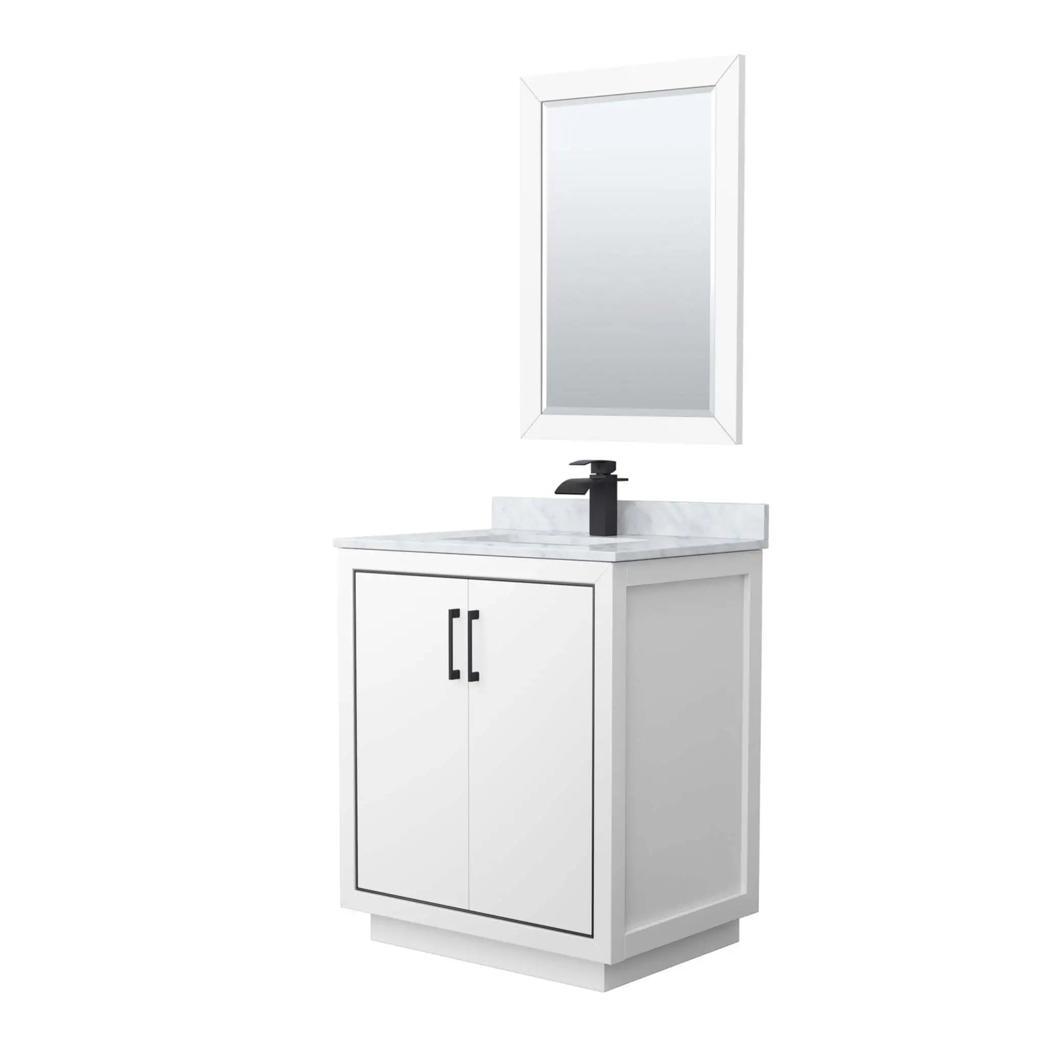 30" Icon Single Bathroom Vanity in White with Matte Black Trim & 24" Mirror by Wyndham