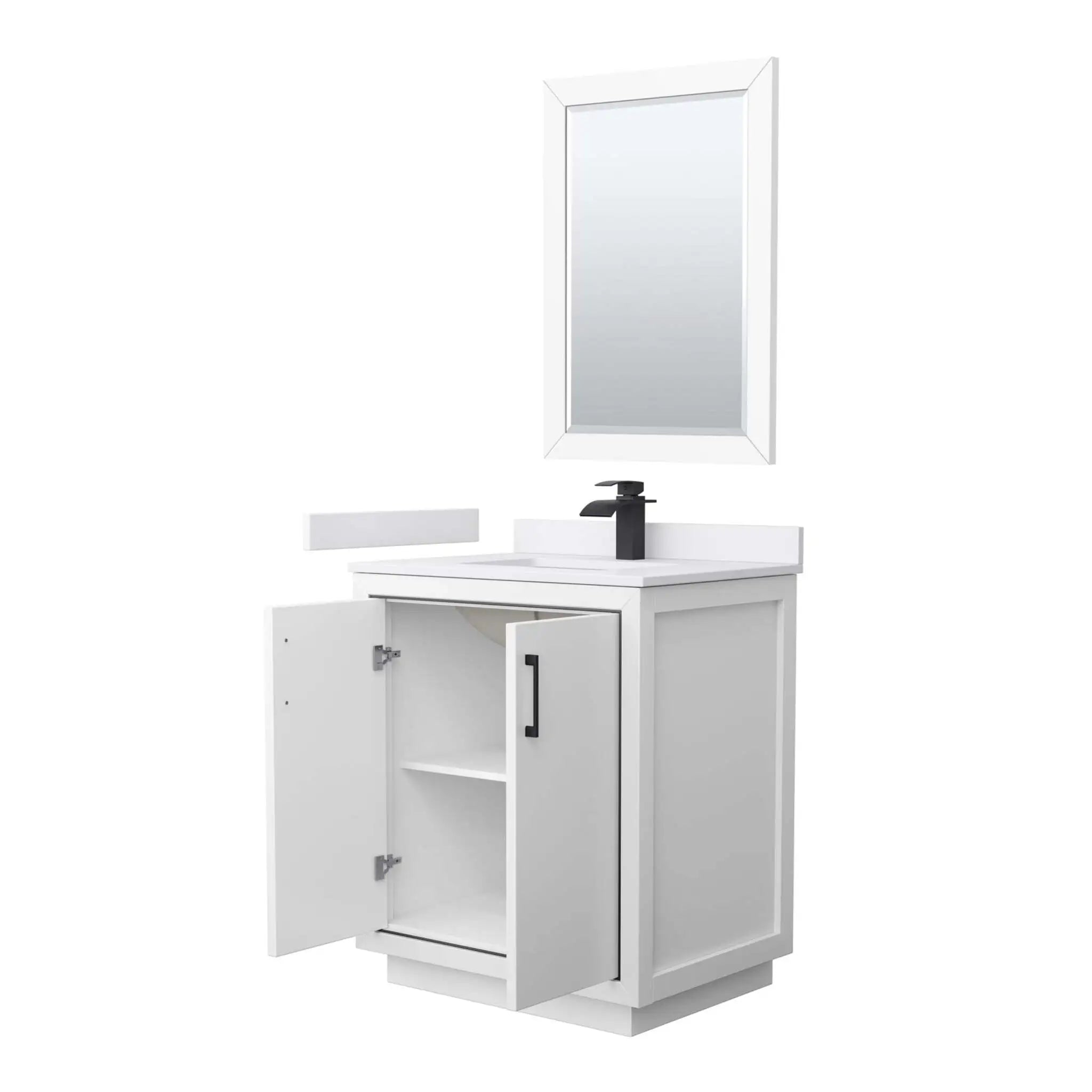 30" Icon Single Bathroom Vanity in White with Matte Black Trim & 24" Mirror by Wyndham