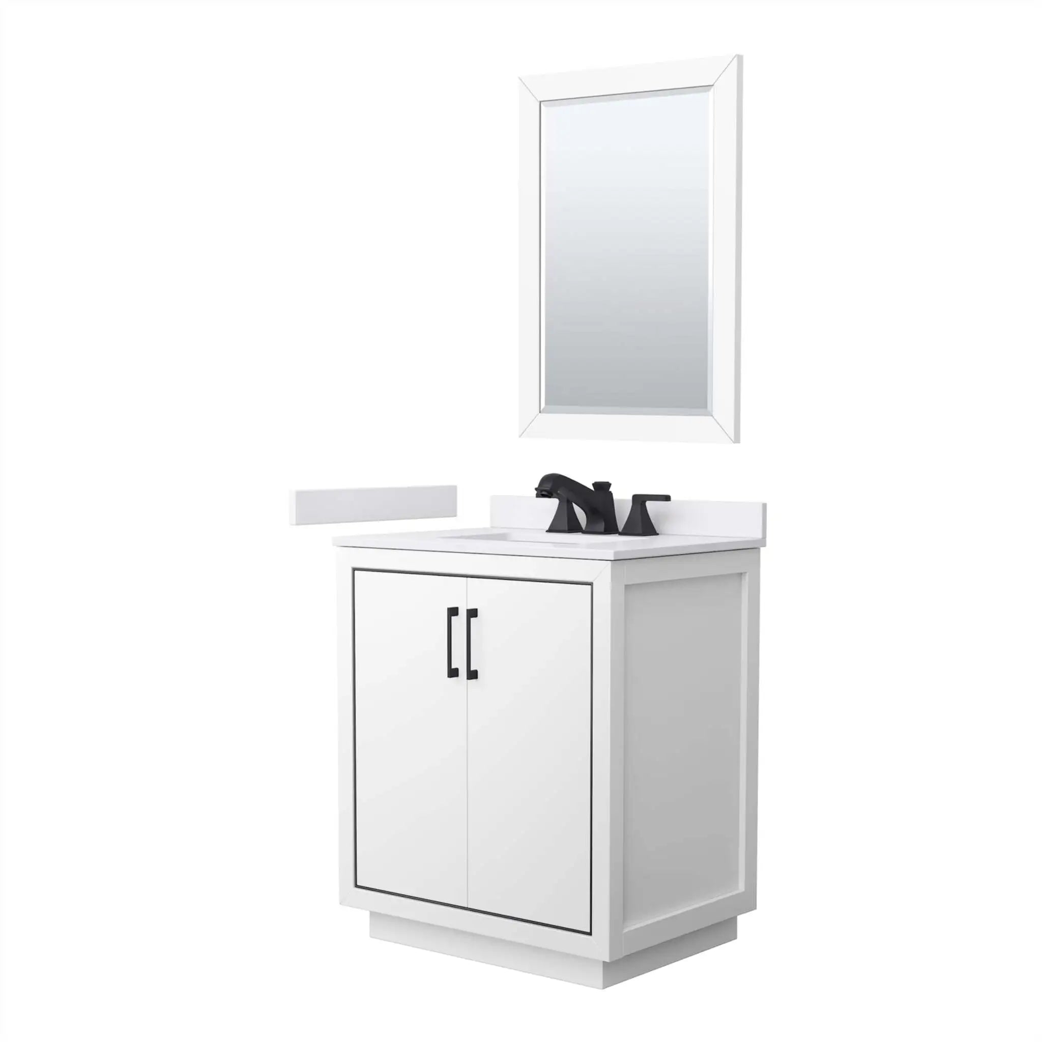 30" Icon Single Bathroom Vanity in White with Matte Black Trim & 24" Mirror by Wyndham
