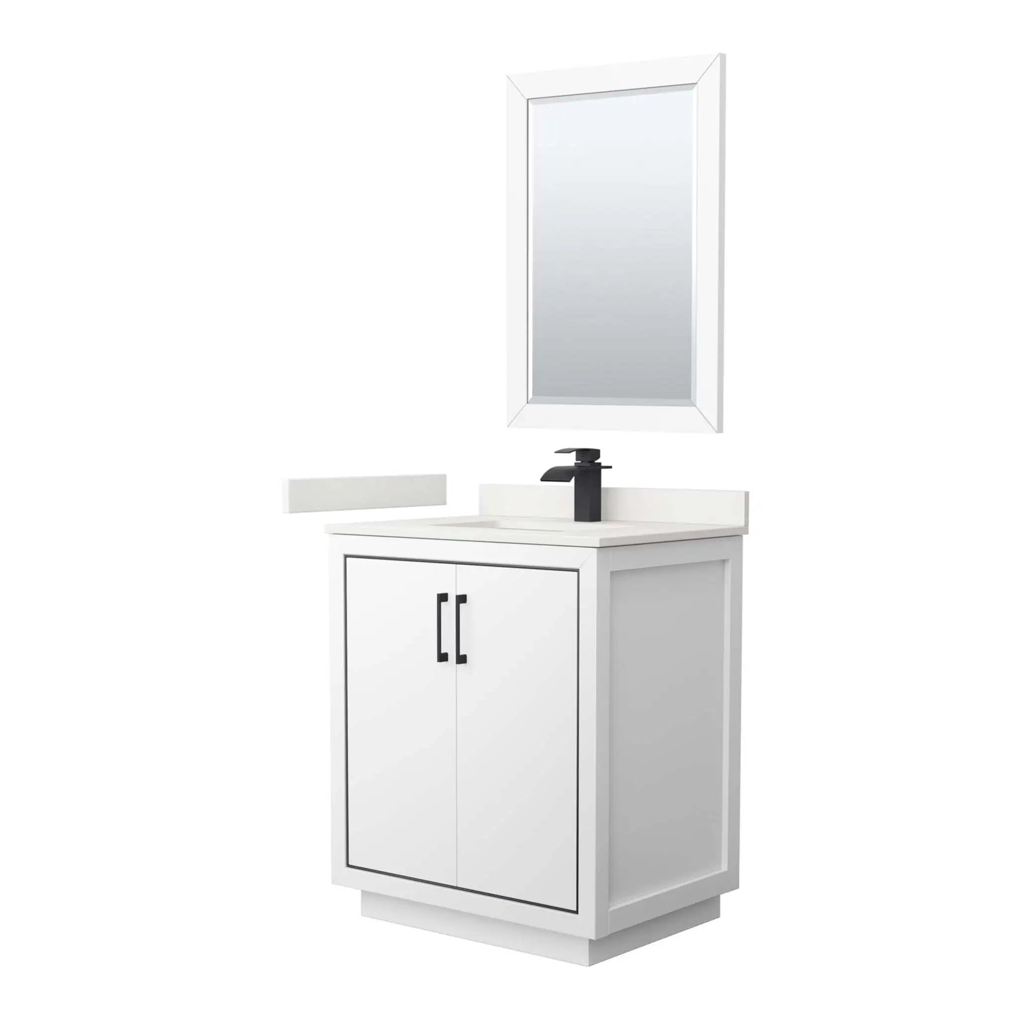 30" Icon Single Bathroom Vanity in White with Matte Black Trim & 24" Mirror by Wyndham