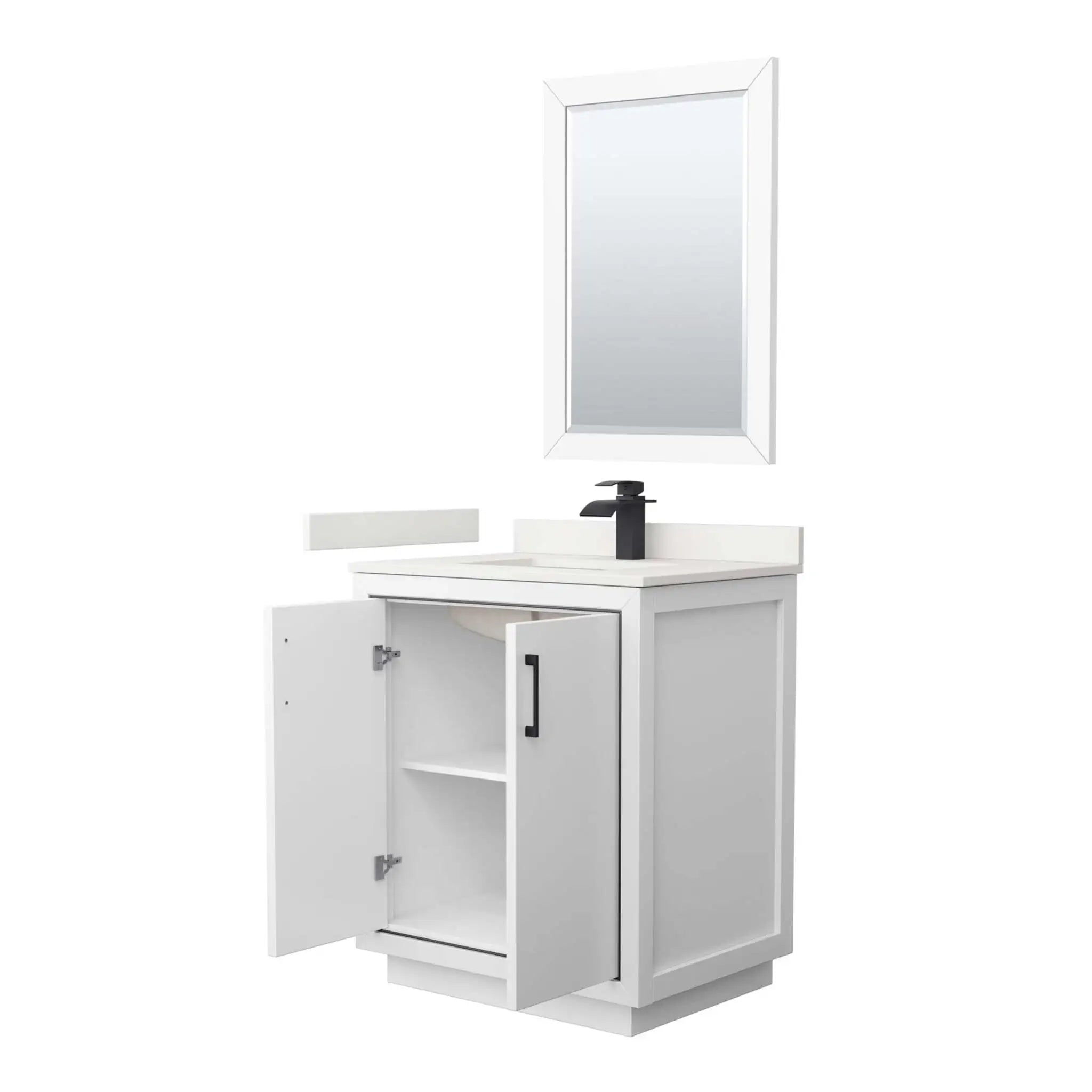 30" Icon Single Bathroom Vanity in White with Matte Black Trim & 24" Mirror by Wyndham