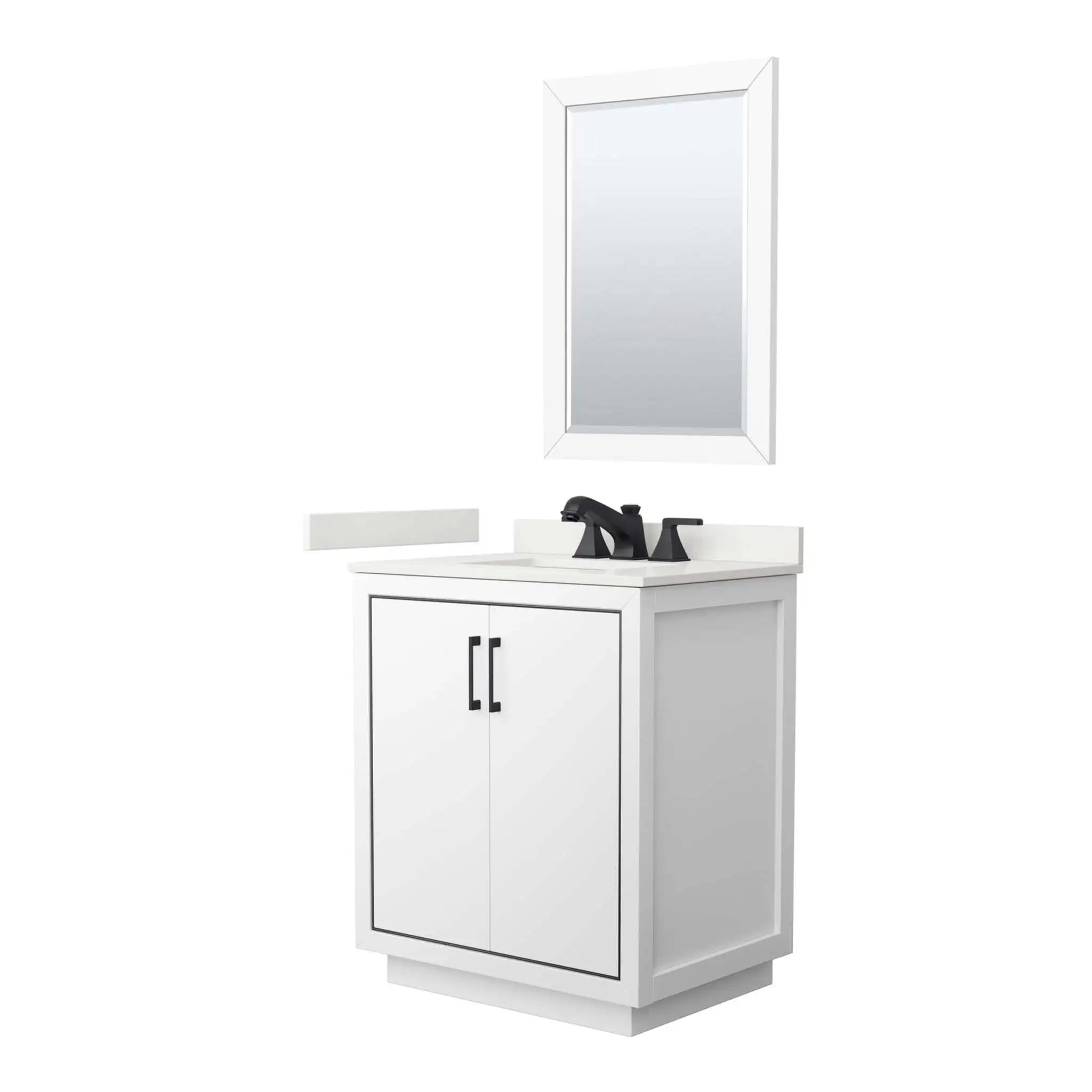 30" Icon Single Bathroom Vanity in White with Matte Black Trim & 24" Mirror by Wyndham