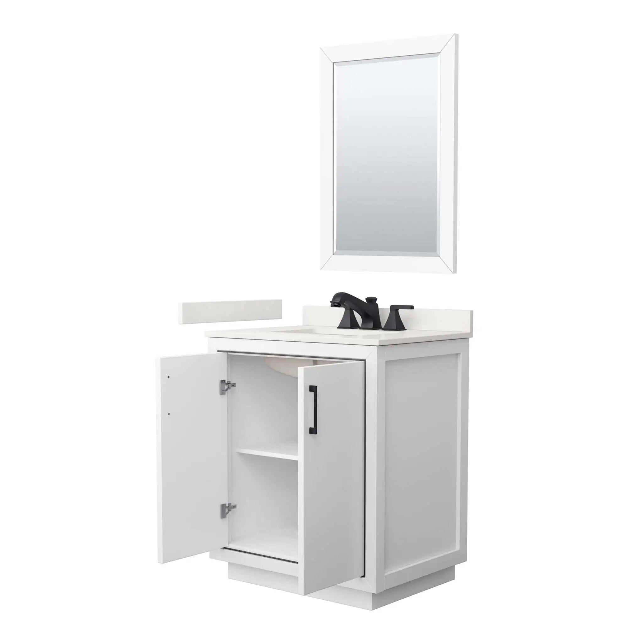 30" Icon Single Bathroom Vanity in White with Matte Black Trim & 24" Mirror by Wyndham