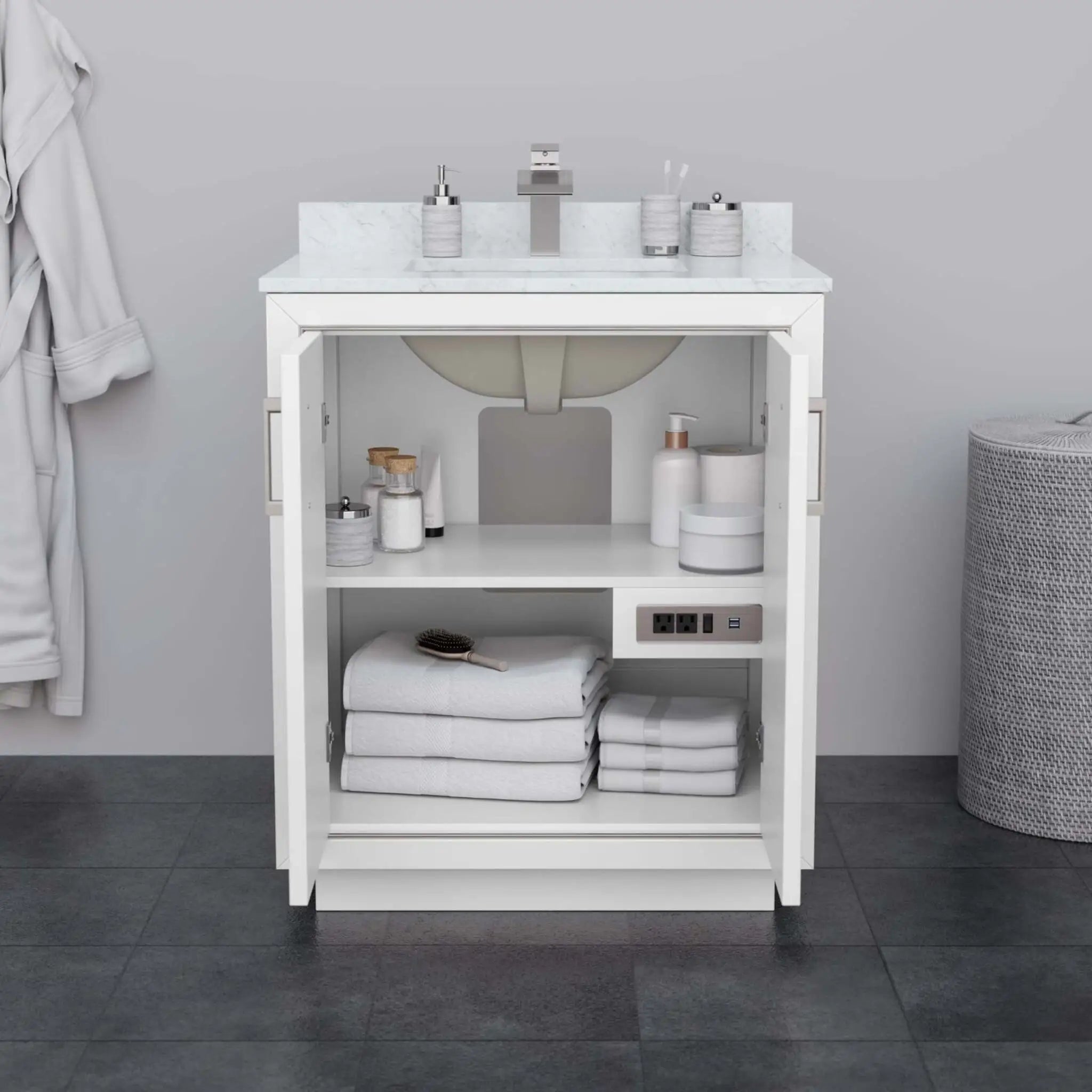 30" Icon Single Bathroom Vanity in White with Matte Black Trim by Wyndham