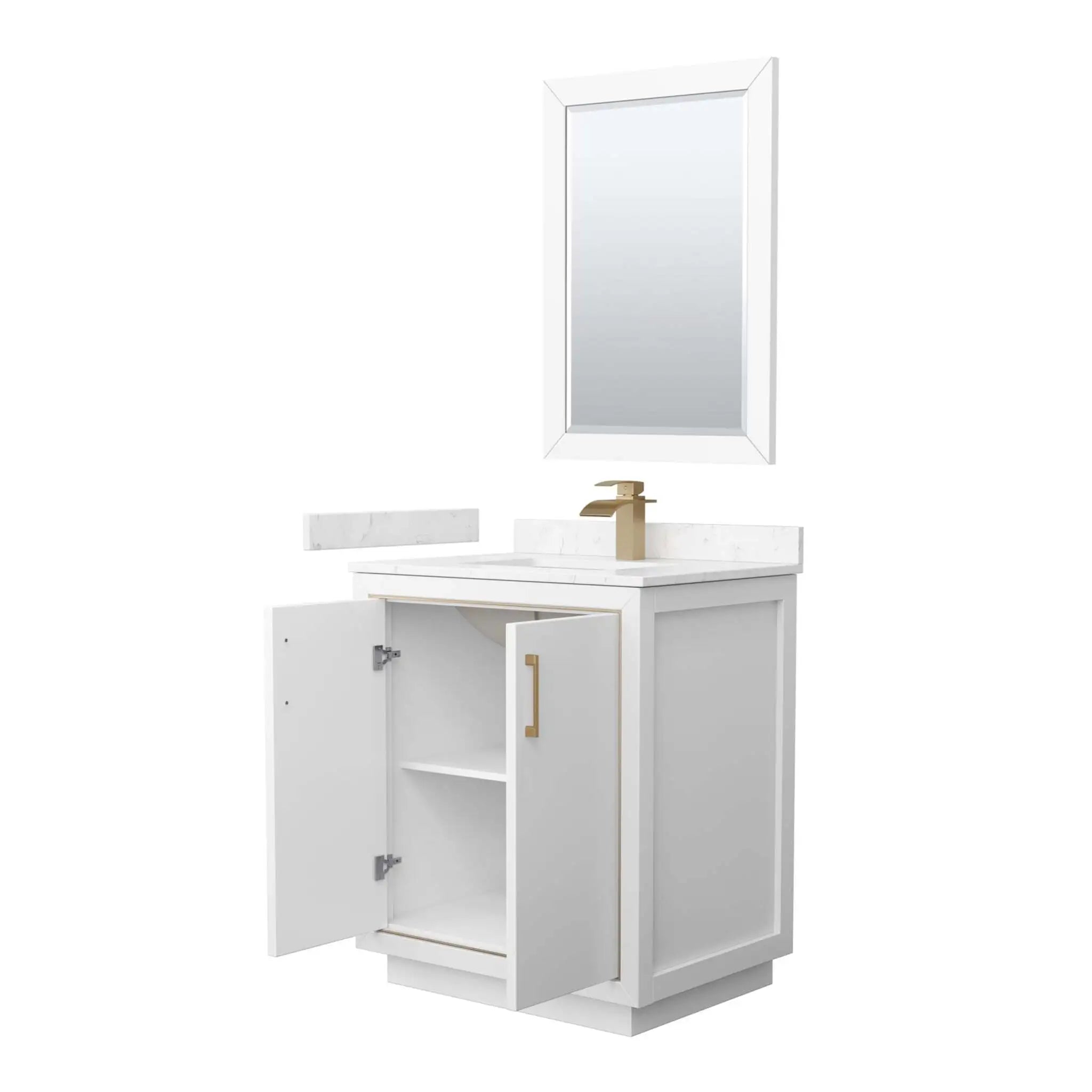 30" Icon Single Bathroom Vanity in White with Satin Bronze Trim & 24" Mirror by Wyndham