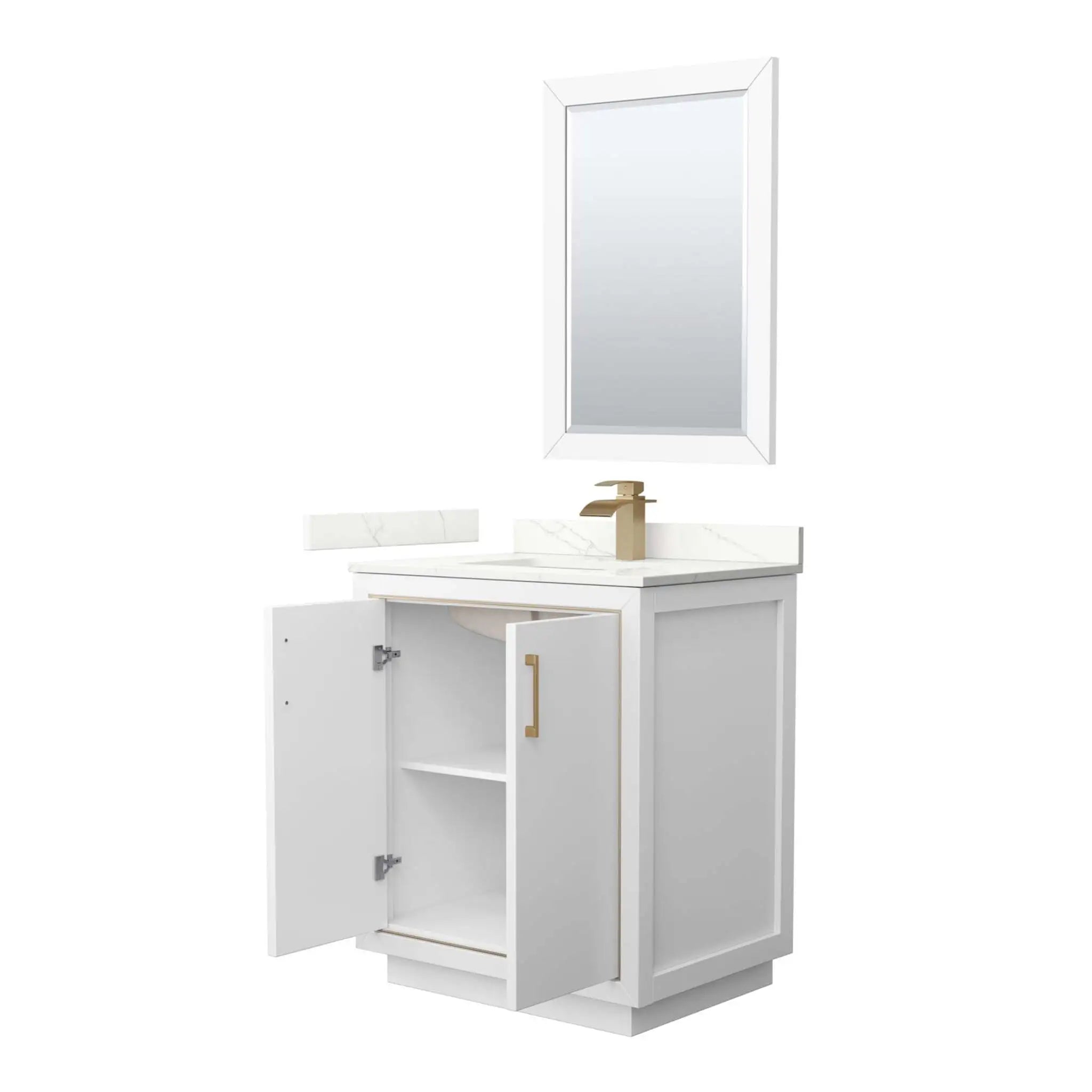 30" Icon Single Bathroom Vanity in White with Satin Bronze Trim & 24" Mirror by Wyndham
