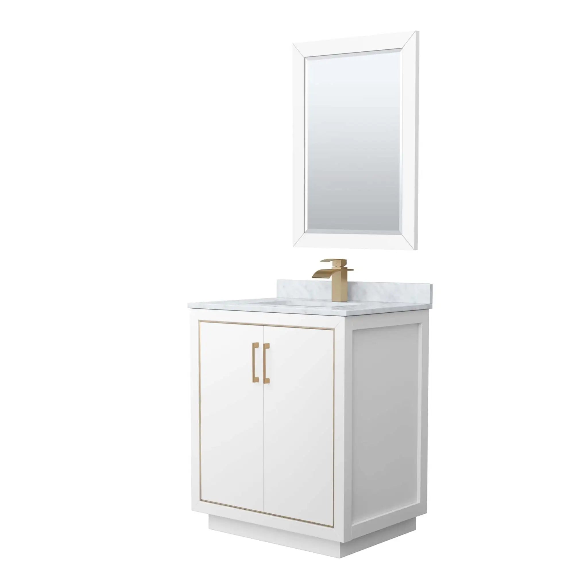 30" Icon Single Bathroom Vanity in White with Satin Bronze Trim & 24" Mirror by Wyndham
