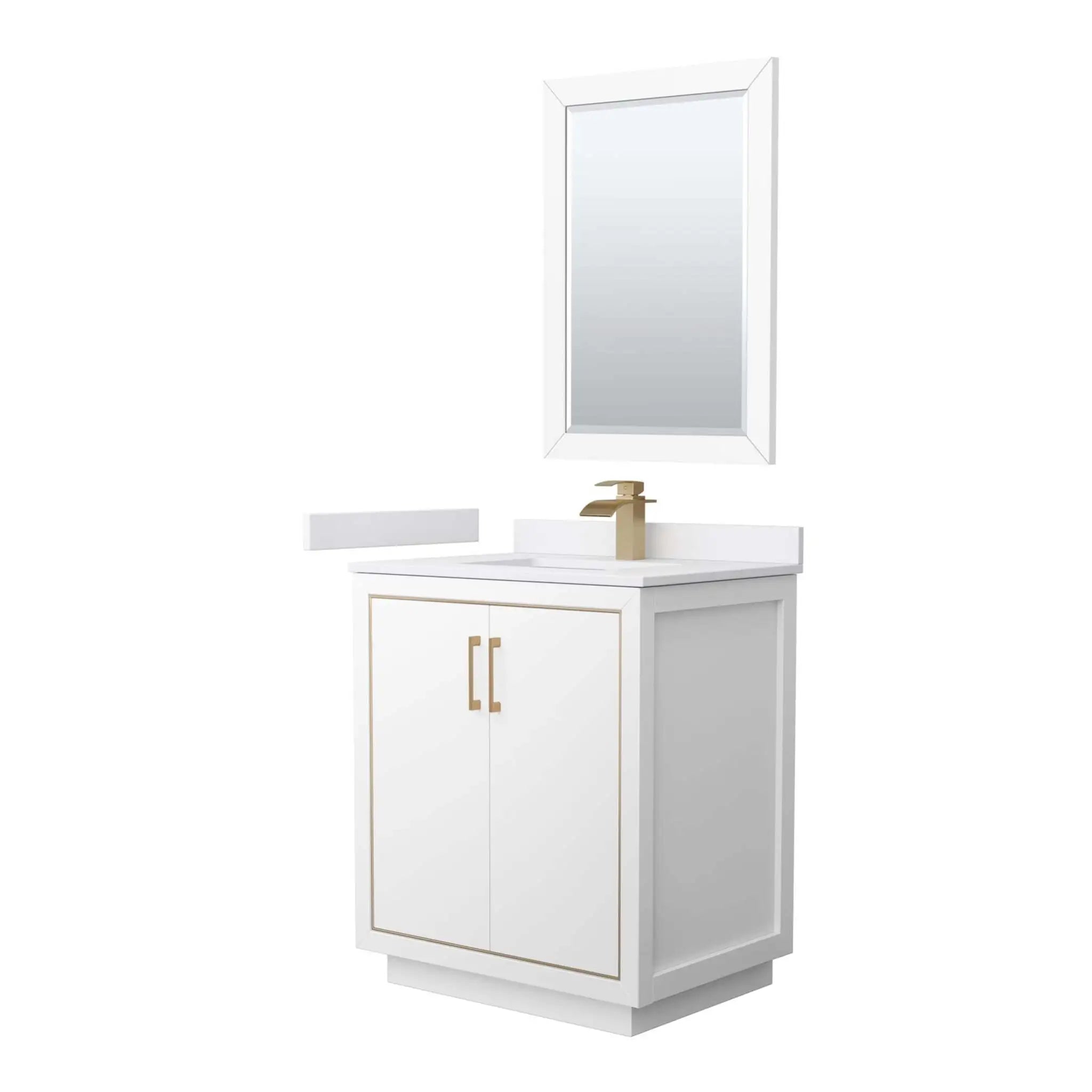 30" Icon Single Bathroom Vanity in White with Satin Bronze Trim & 24" Mirror by Wyndham