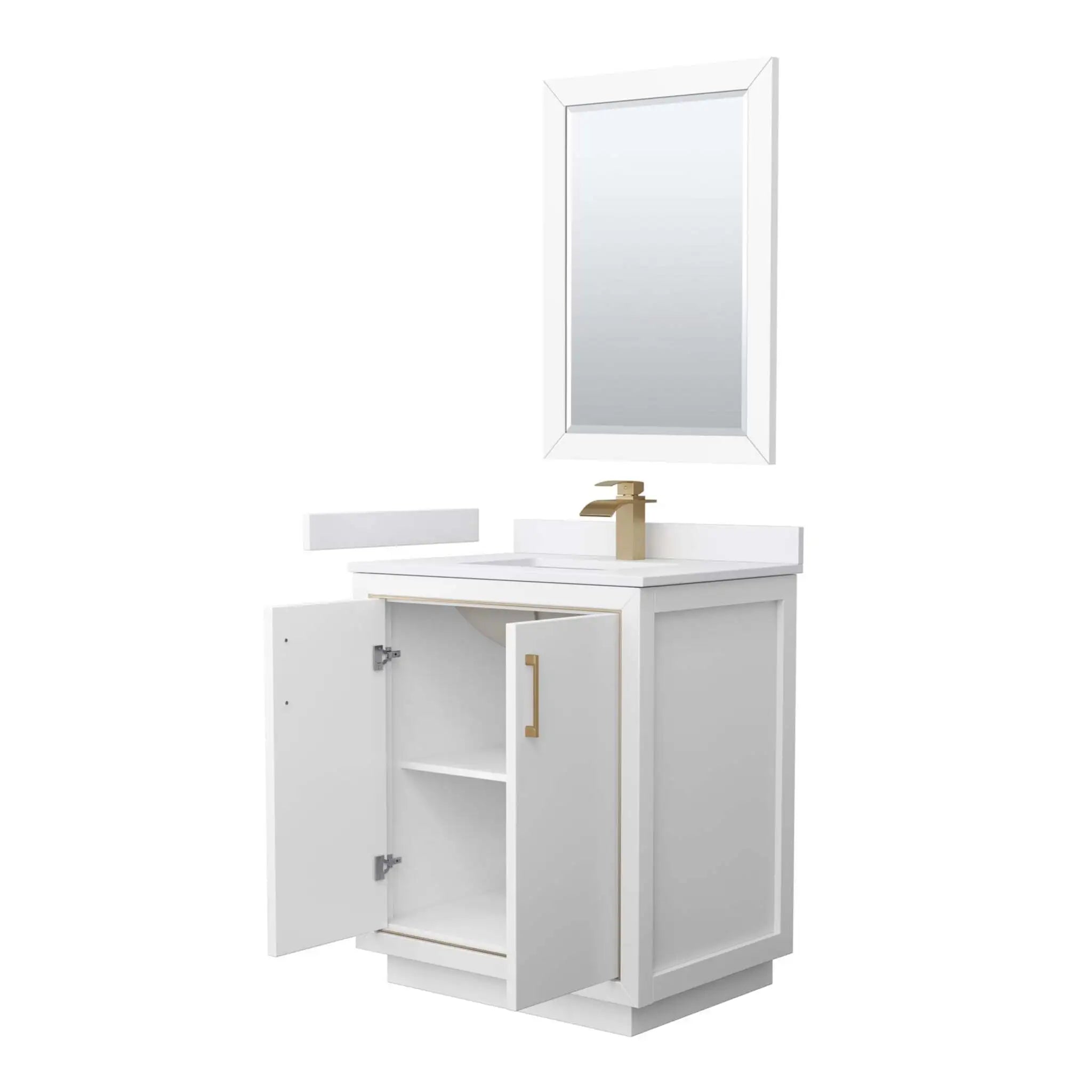 30" Icon Single Bathroom Vanity in White with Satin Bronze Trim & 24" Mirror by Wyndham