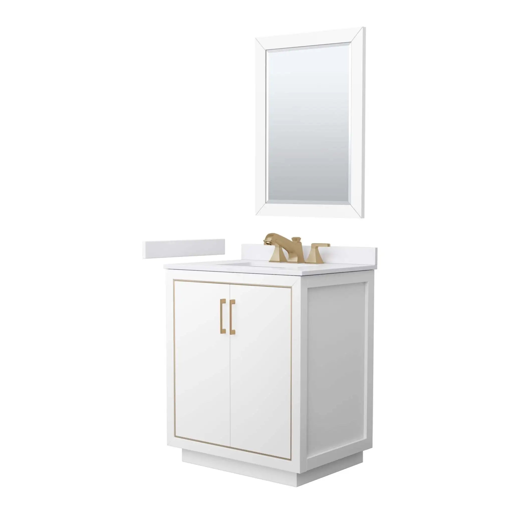 30" Icon Single Bathroom Vanity in White with Satin Bronze Trim & 24" Mirror by Wyndham