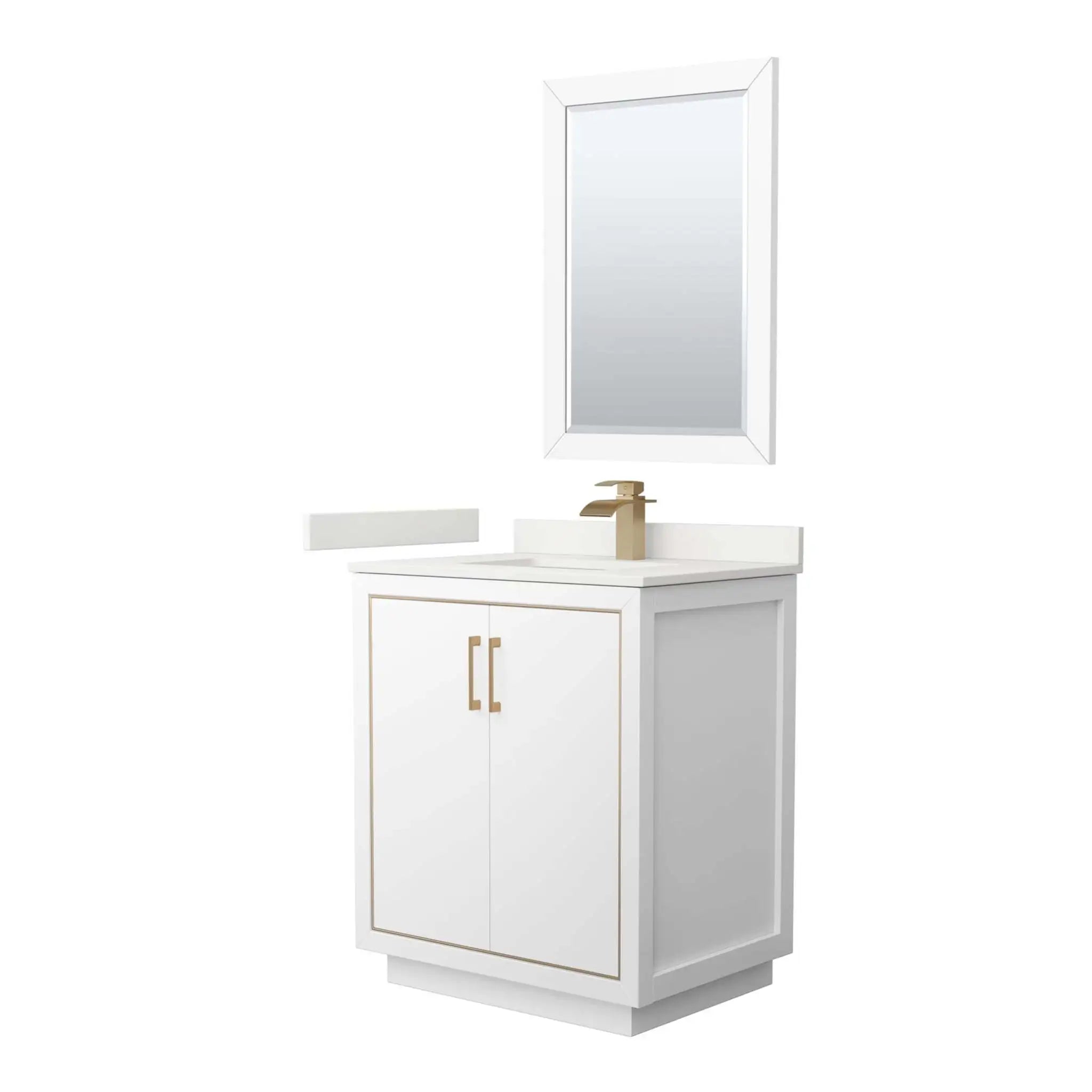 30" Icon Single Bathroom Vanity in White with Satin Bronze Trim & 24" Mirror by Wyndham