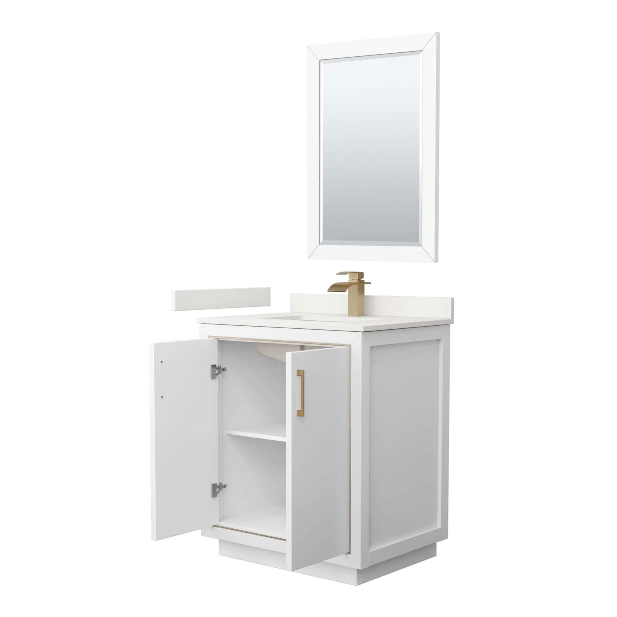 30" Icon Single Bathroom Vanity in White with Satin Bronze Trim & 24" Mirror by Wyndham