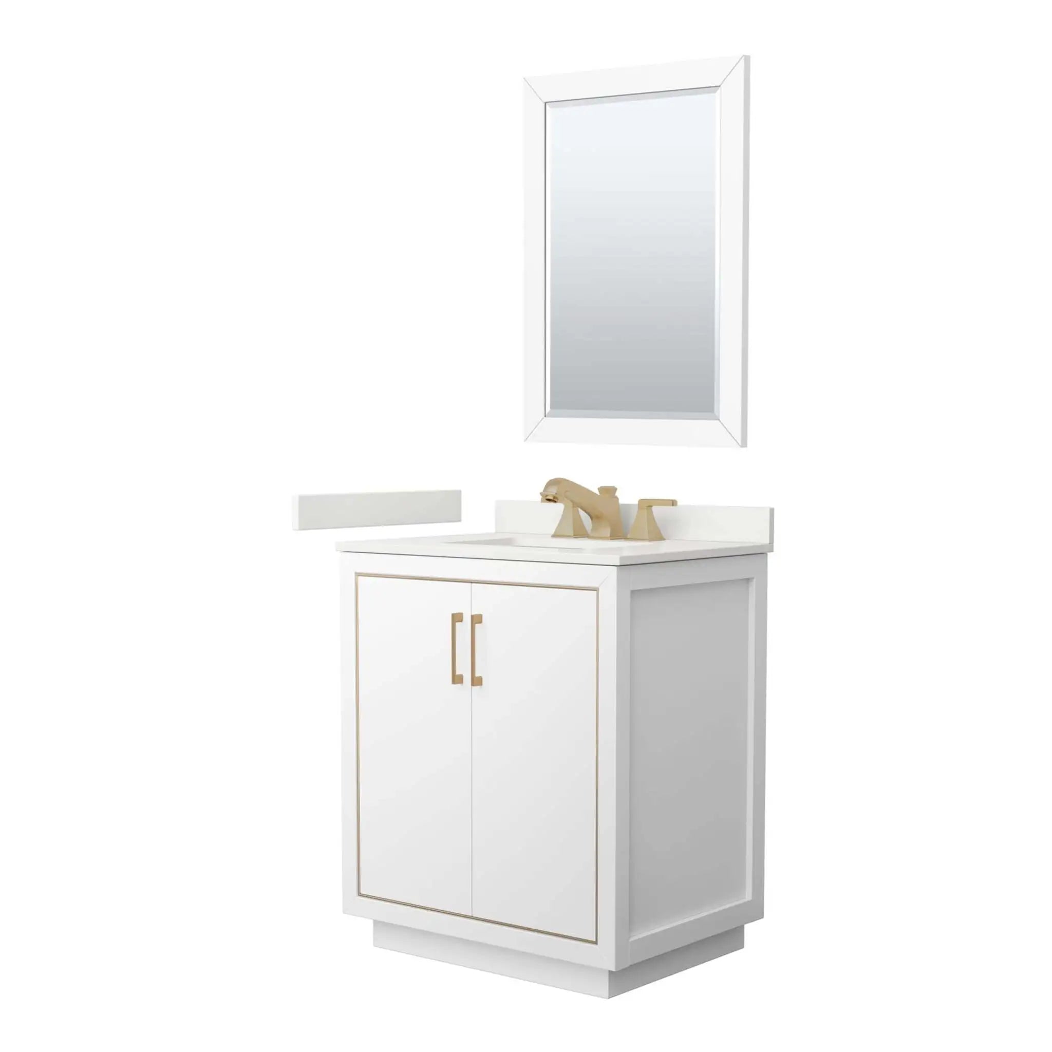 30" Icon Single Bathroom Vanity in White with Satin Bronze Trim & 24" Mirror by Wyndham